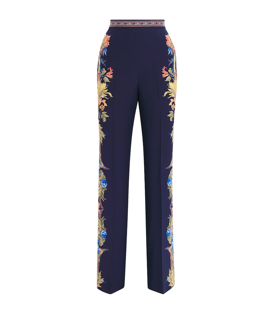 Etro Womens Silk Floral Straight Trousers Print/blue Bs Image 1