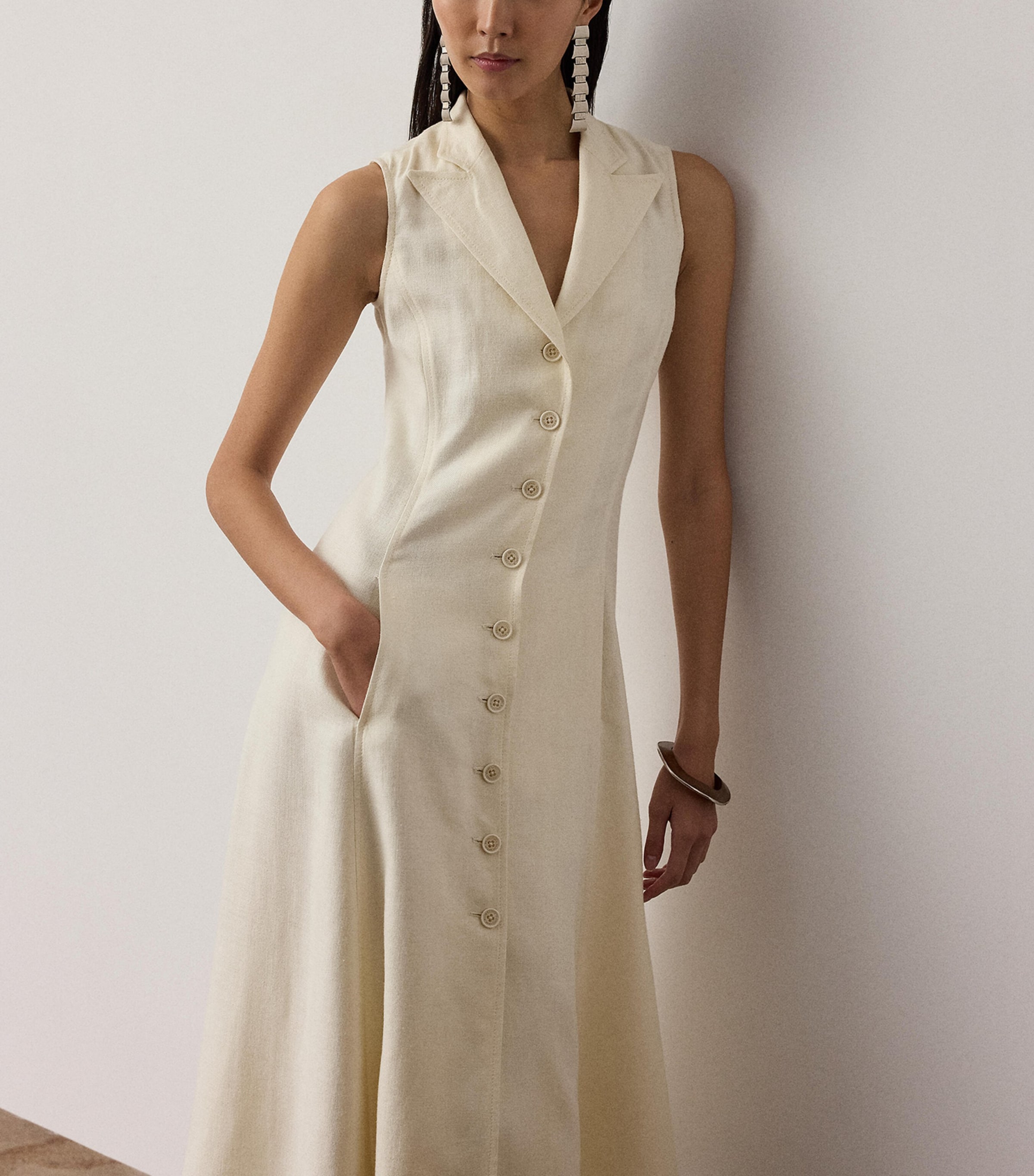 Ralph Lauren Collection Womens Silk-Linen Kensley Midi Dress Lux Cream Image 2