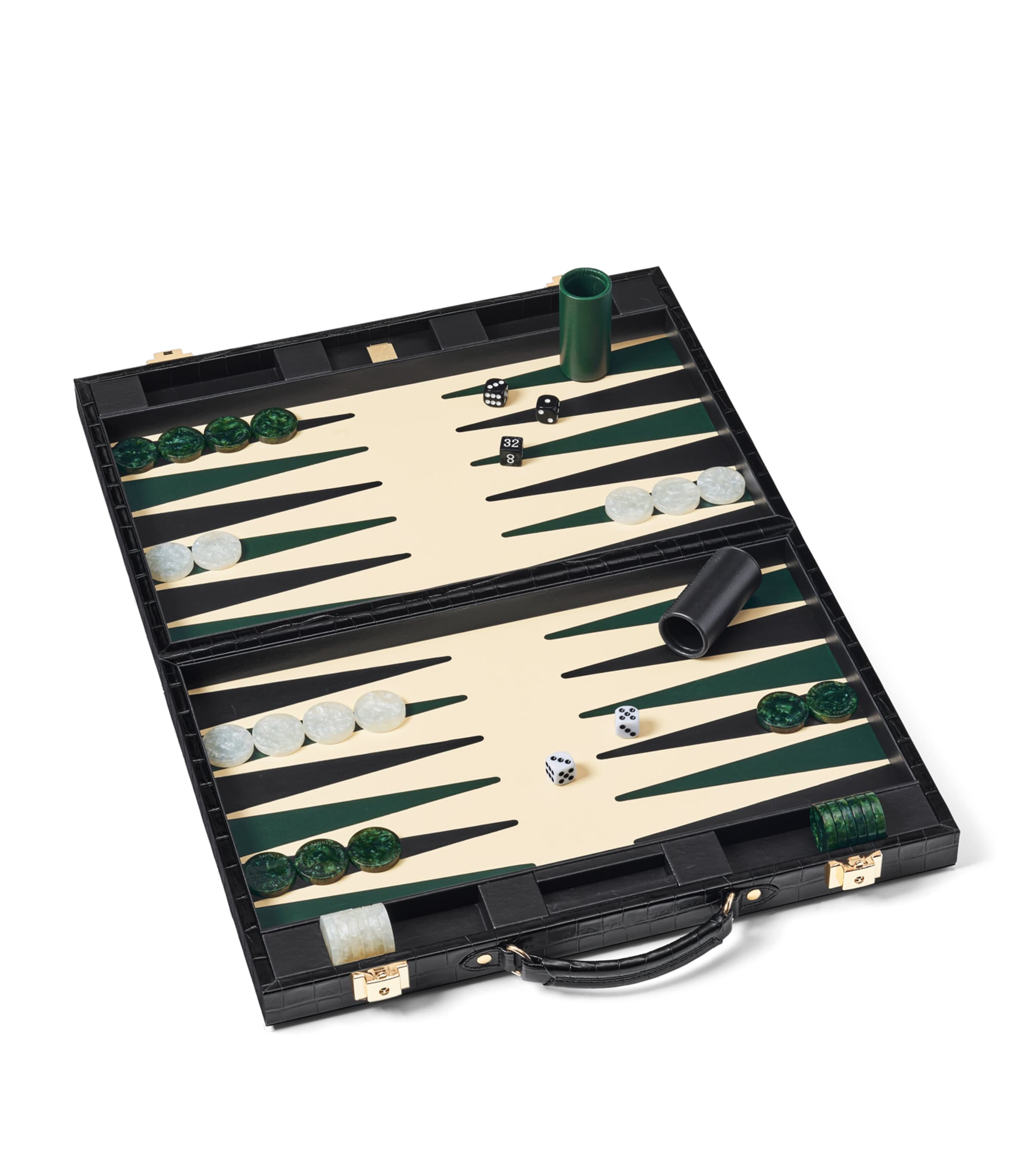 17-Inch Croc-Embossed Leather Backgammon Set BLACK Image 3