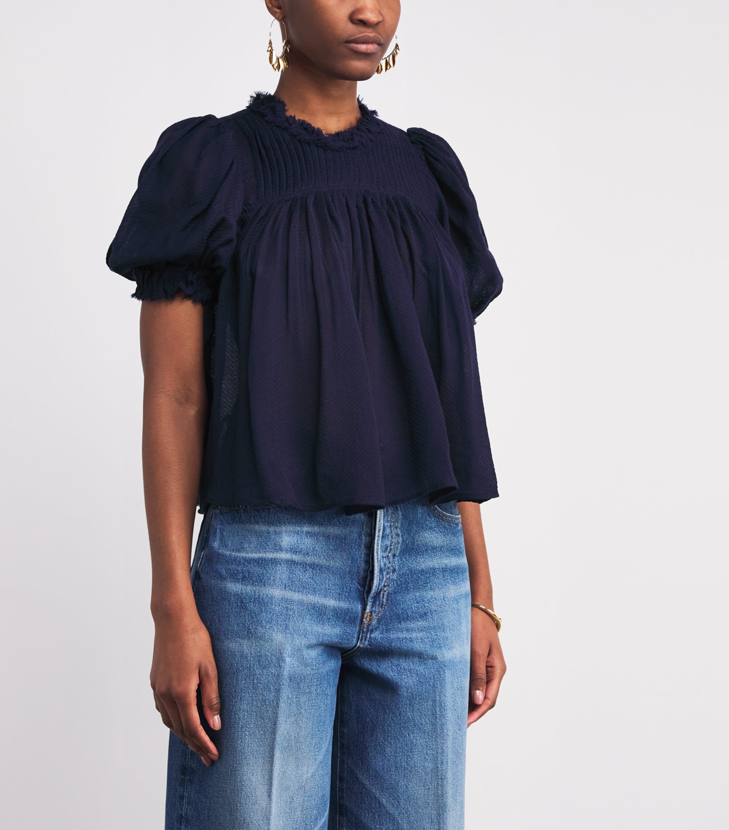 Wool Puff-Sleeve Karlyn Blouse MIDNIGHT Image 3