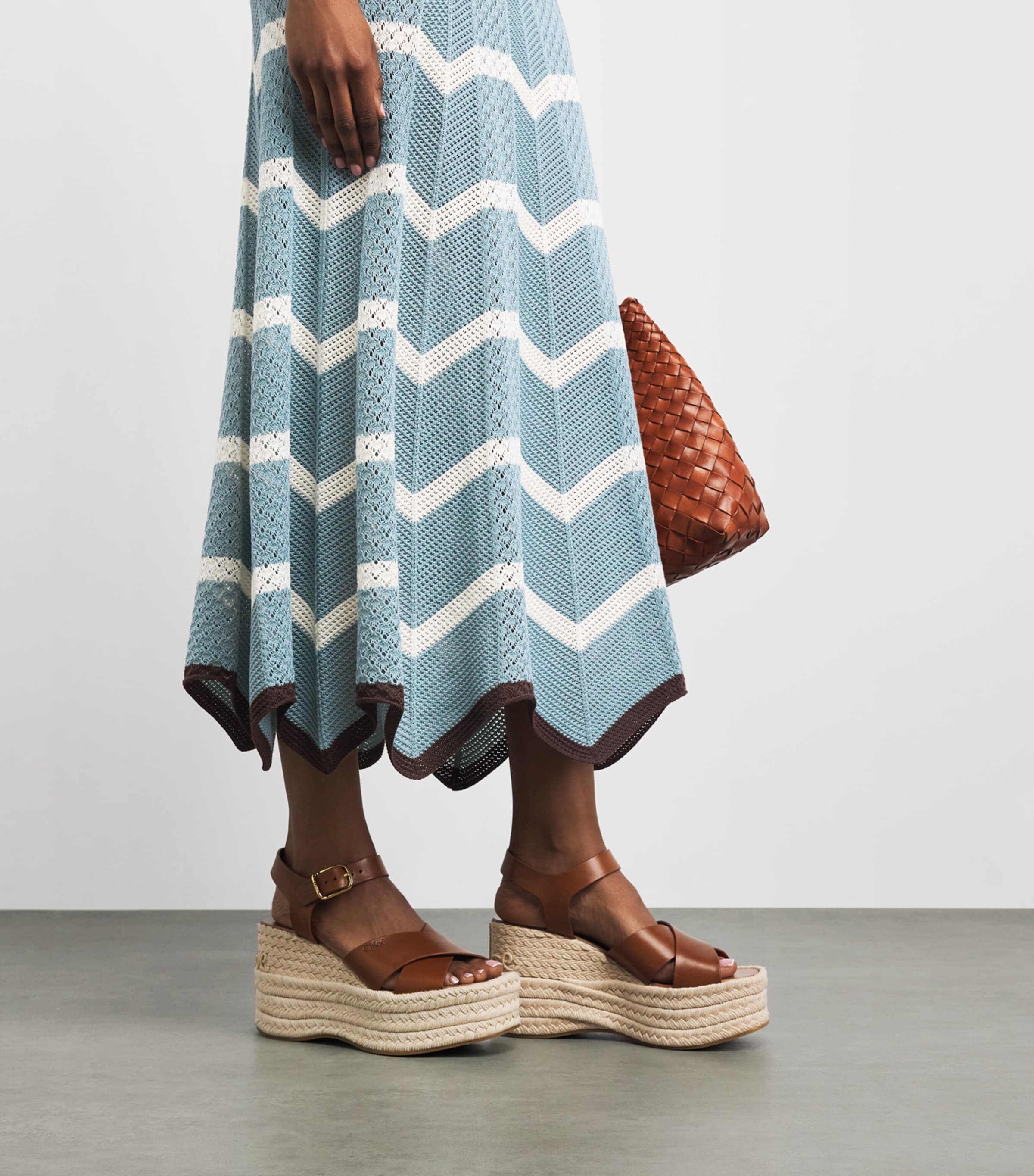 La Doublej Womens Cotton Chevron Midi Skirt Bk/blu/ecr Image 3