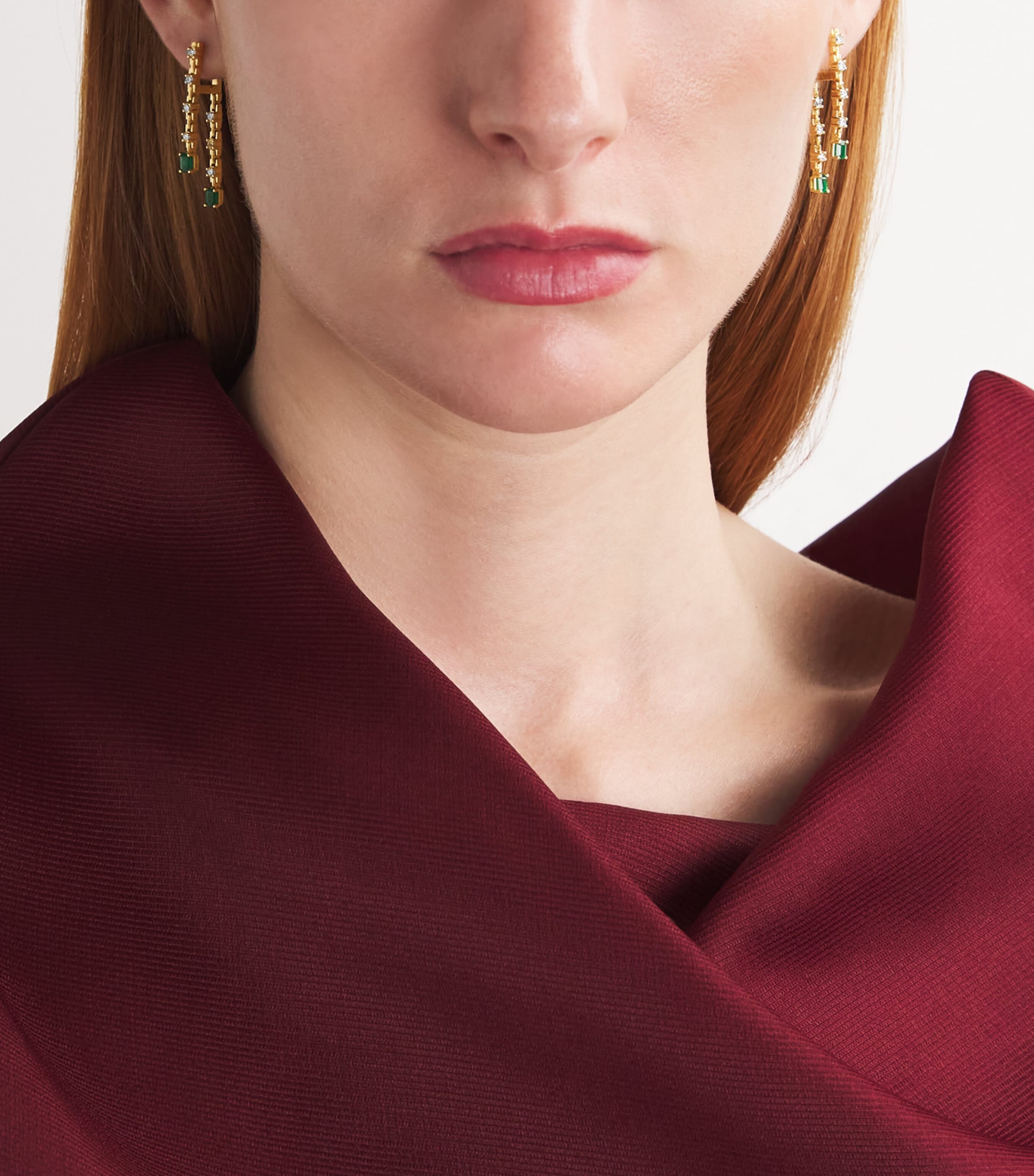 Small Yellow Gold, Diamond and Emerald Pirouette Strand Earrings YELLOW GOLD Image 2