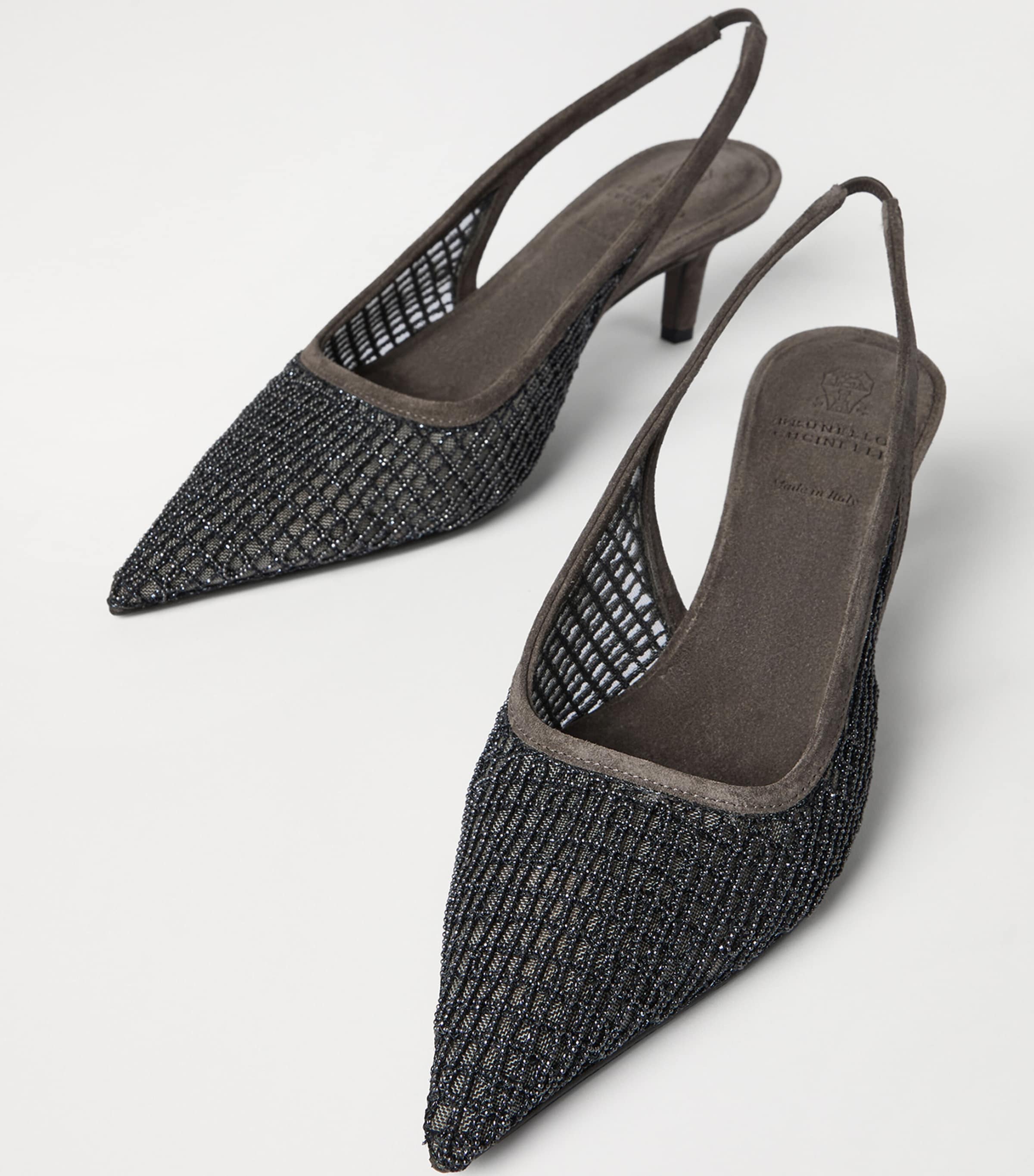 Brunello Cucinelli Suede Monili-Embroidered Slingback Pumps 55 Image 6