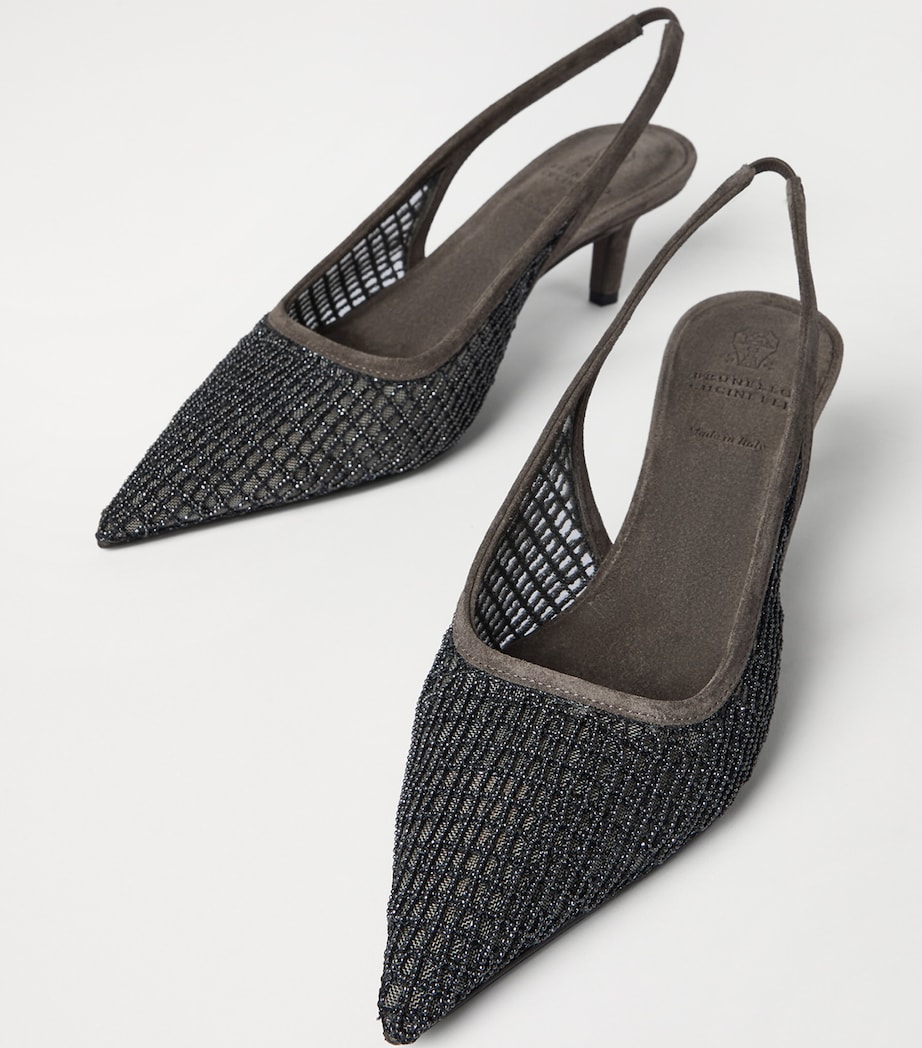 Brunello Cucinelli Suede Monili-Embroidered Slingback Pumps 55 Image 6