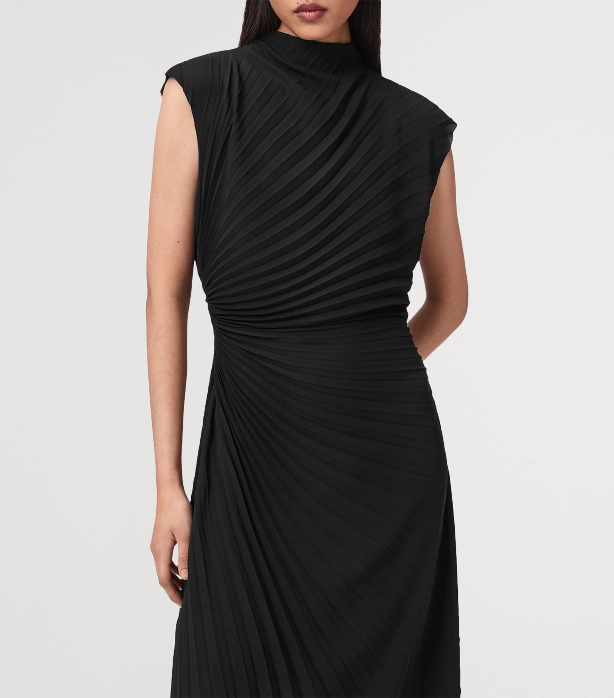 AllSaints Womens Pleated Rayanna Dress Black Image 3