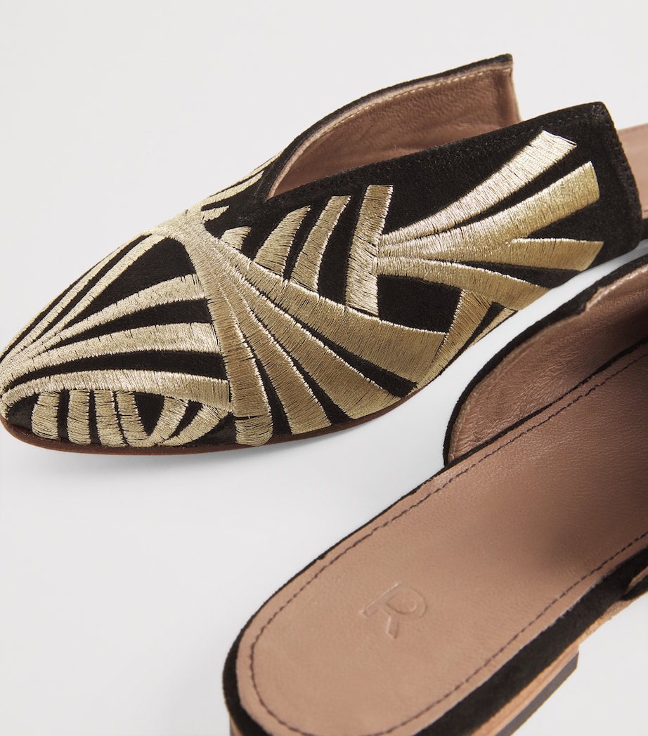 Suede Embroidered Palazzo Signoria Mules BLACK/GOLD Image 7