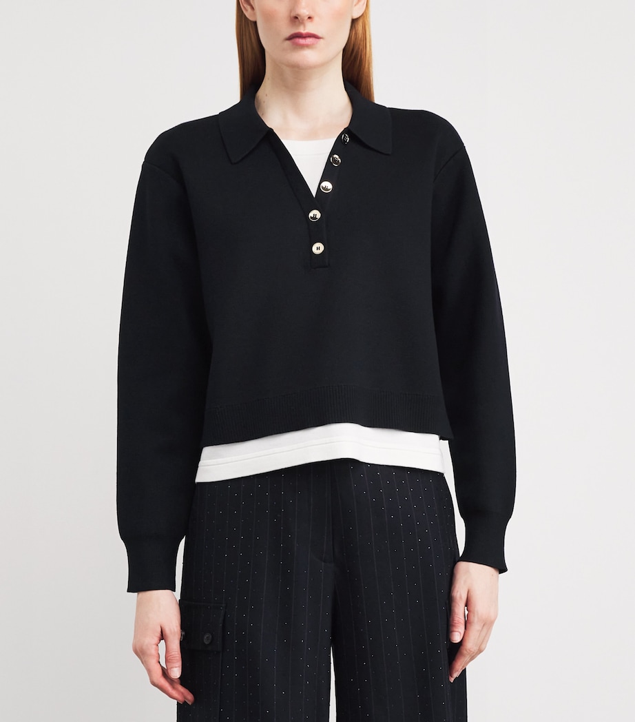 Knitted Layered Polo Shirt NAVY BLUE Image 3