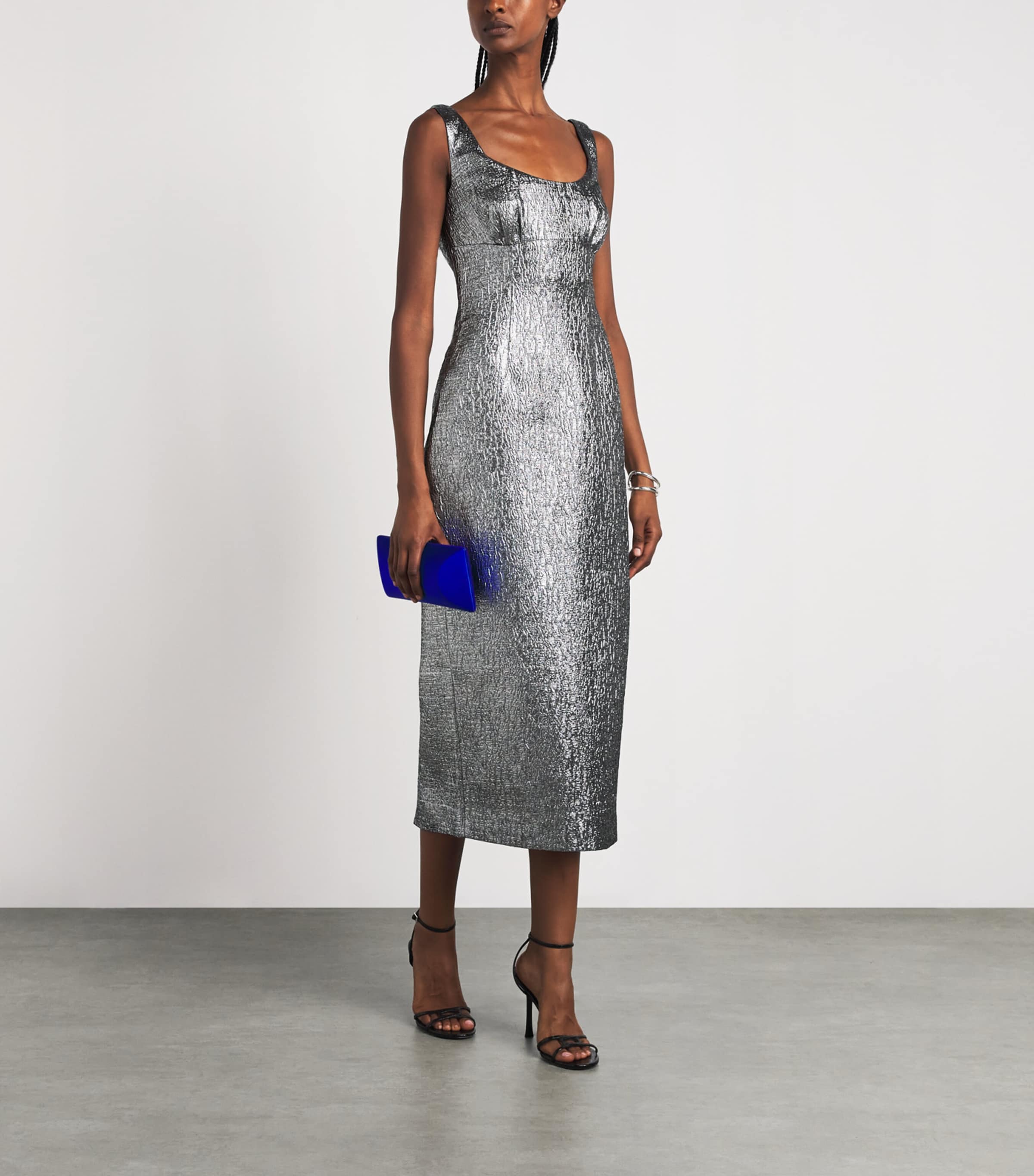 Roland Mouret Womens Metallic Jacquard Midi Dress Silver Image 2