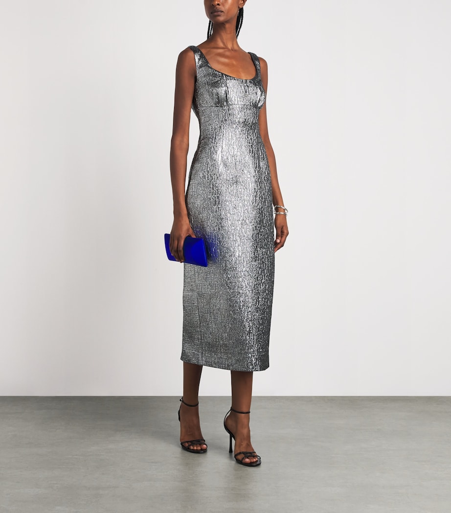 Roland Mouret Womens Metallic Jacquard Midi Dress Silver Image 2