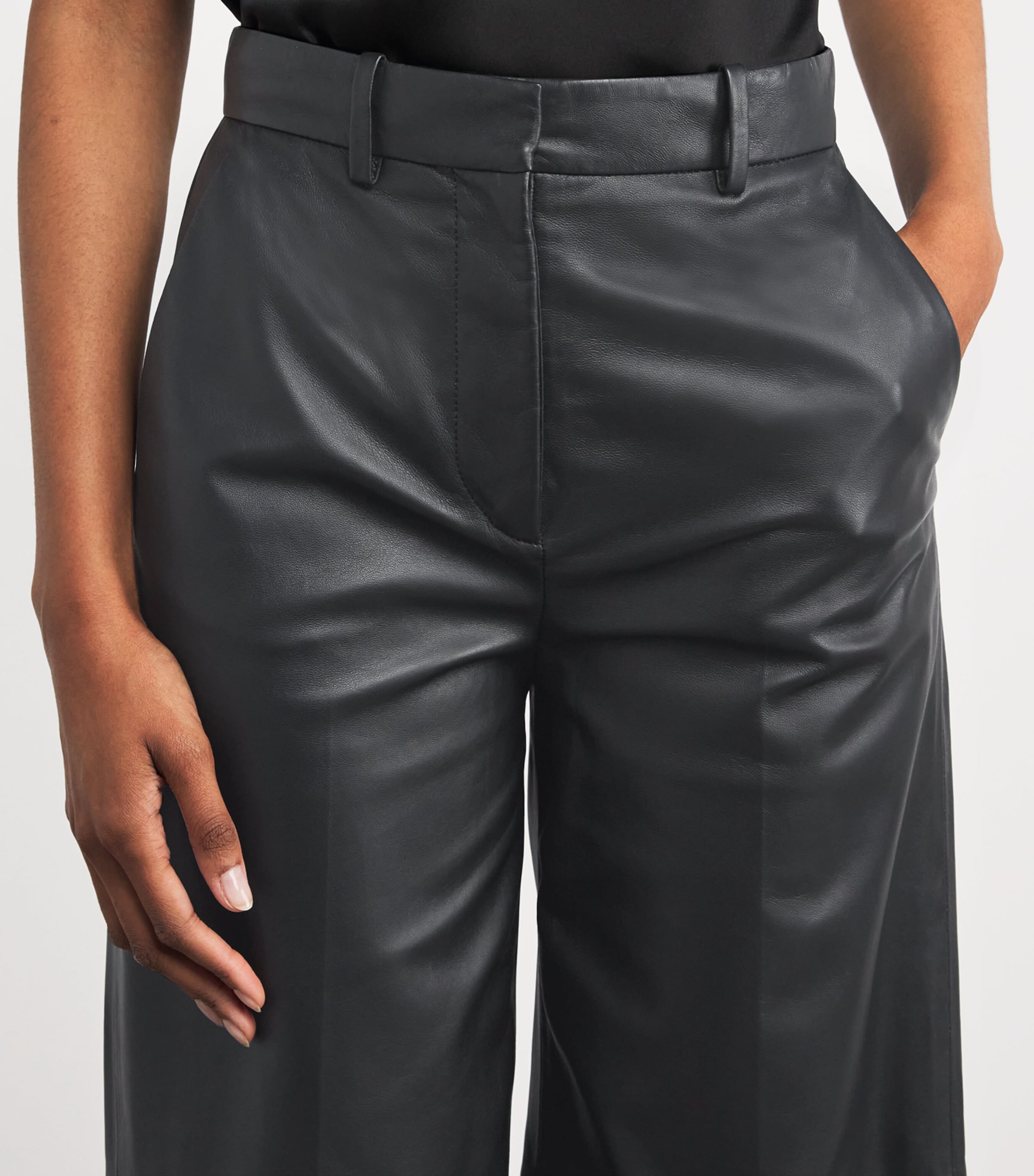 Leather Alana Wide-Leg Trousers BLACK Image 6