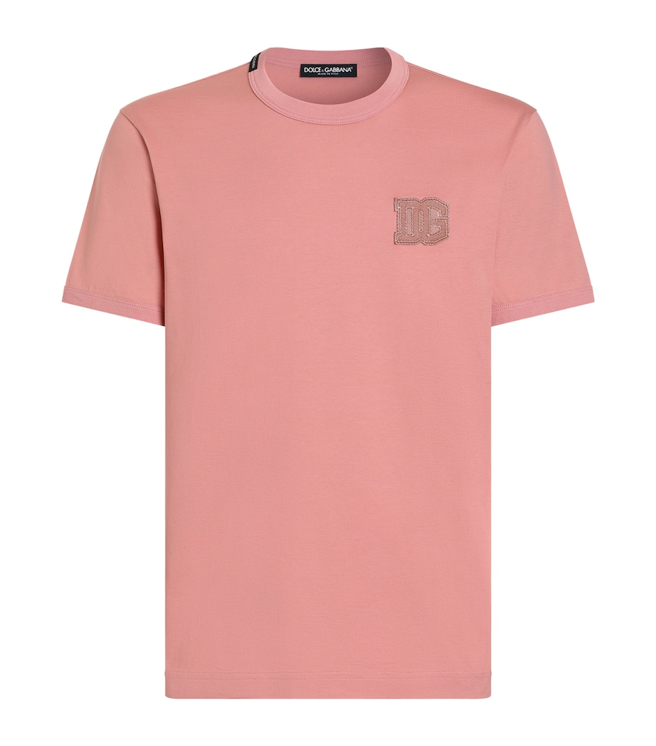 Dolce&Gabbana Mens Cotton Logo-Patch T-Shirt Dark Powder Pi Image 1
