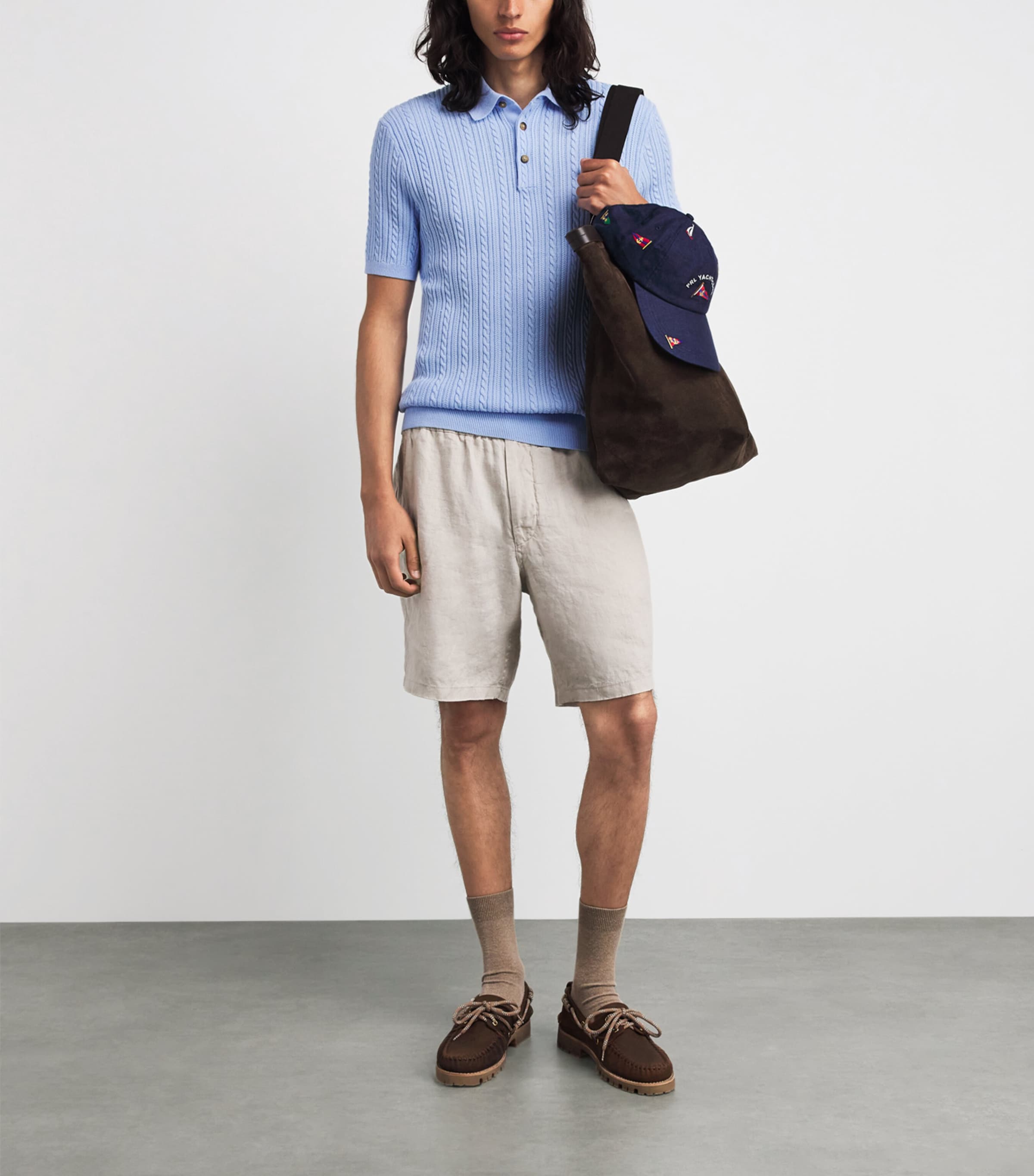 Polo Ralph Lauren Mens Cable Knit Polo Shirt Office Blue Image 2