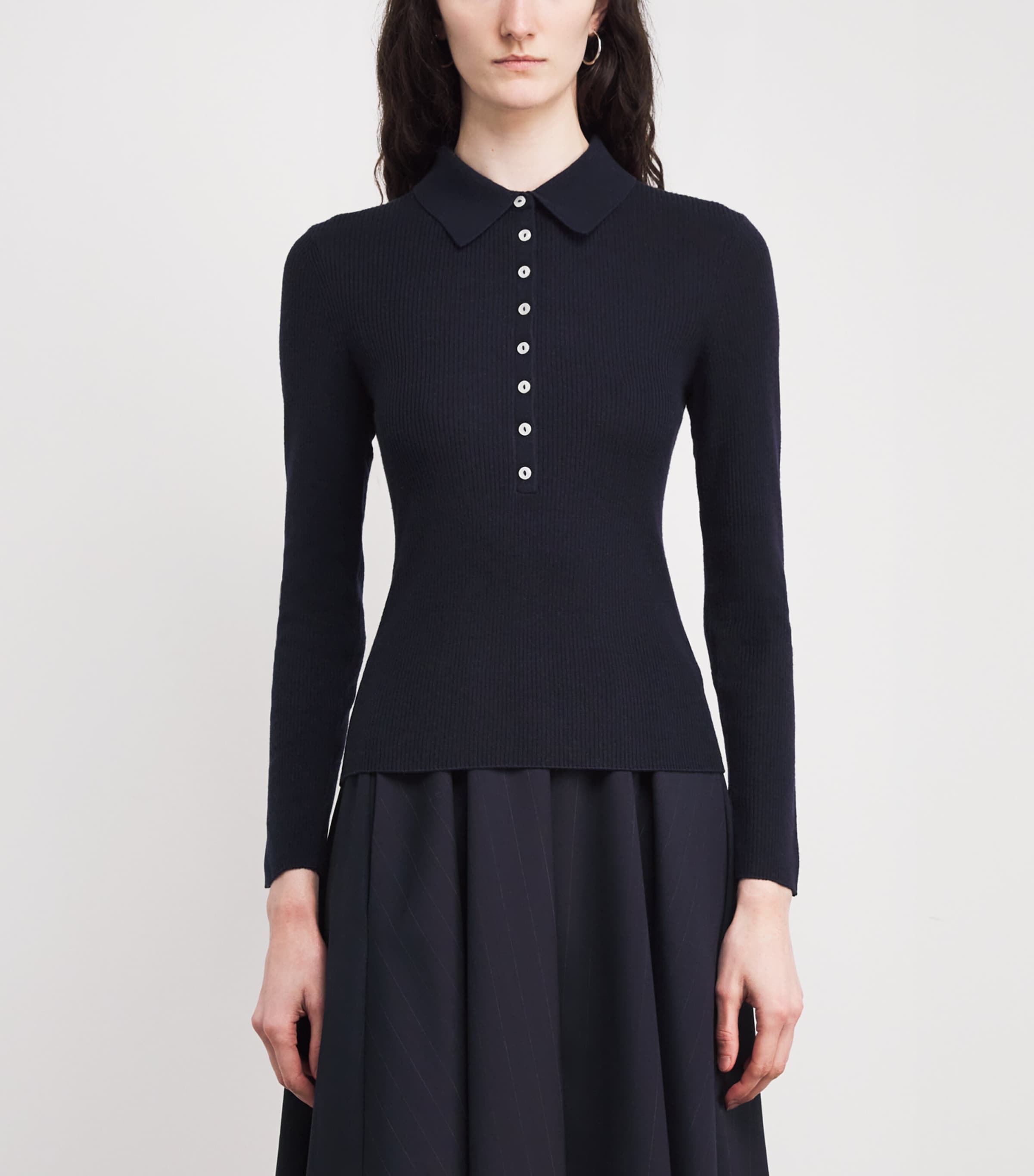 Wool-Silk Polo Sweater NAVY Image 3