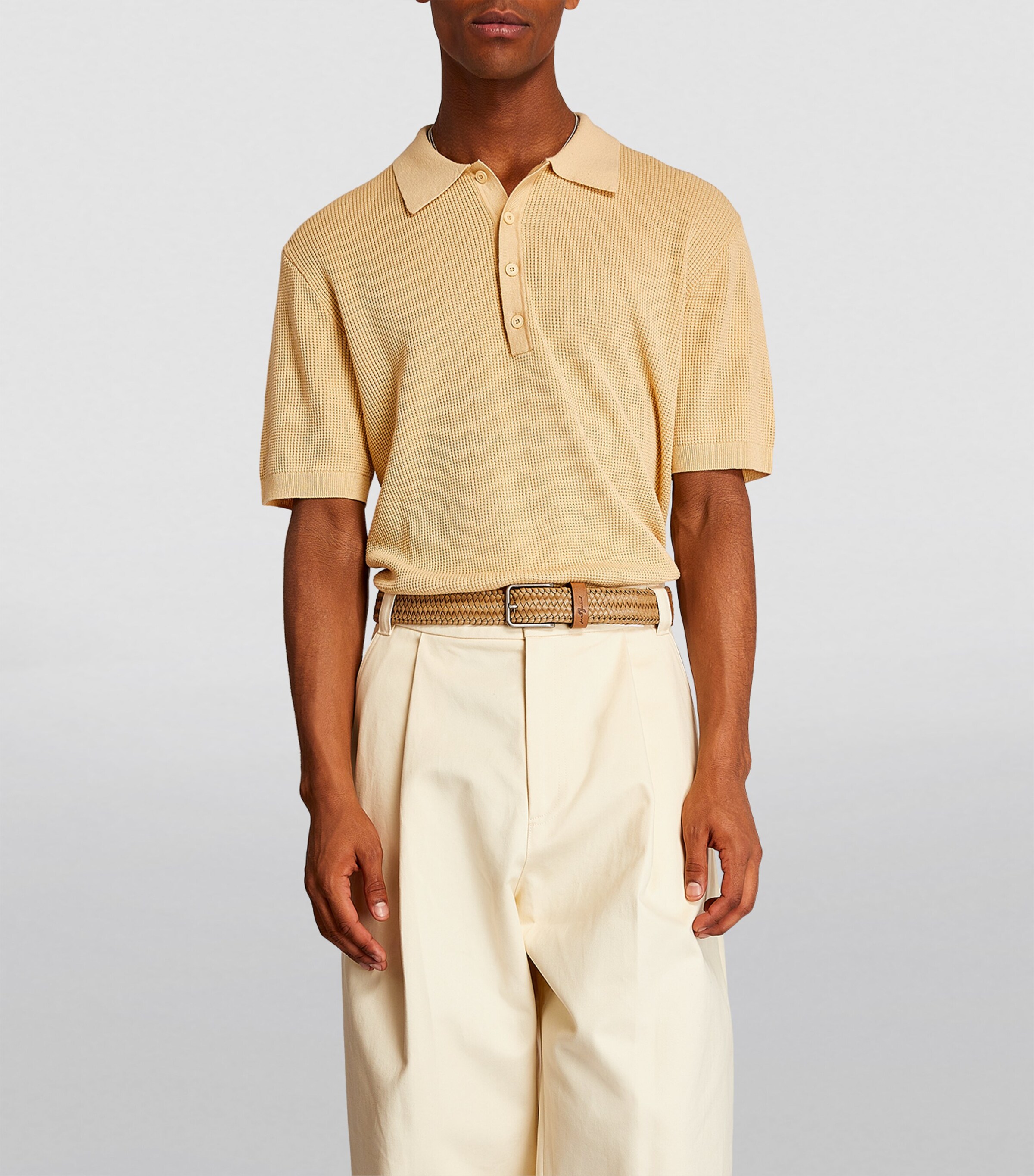 7 For All Mankind Leather Woven Belt Taupe Woven Image 5