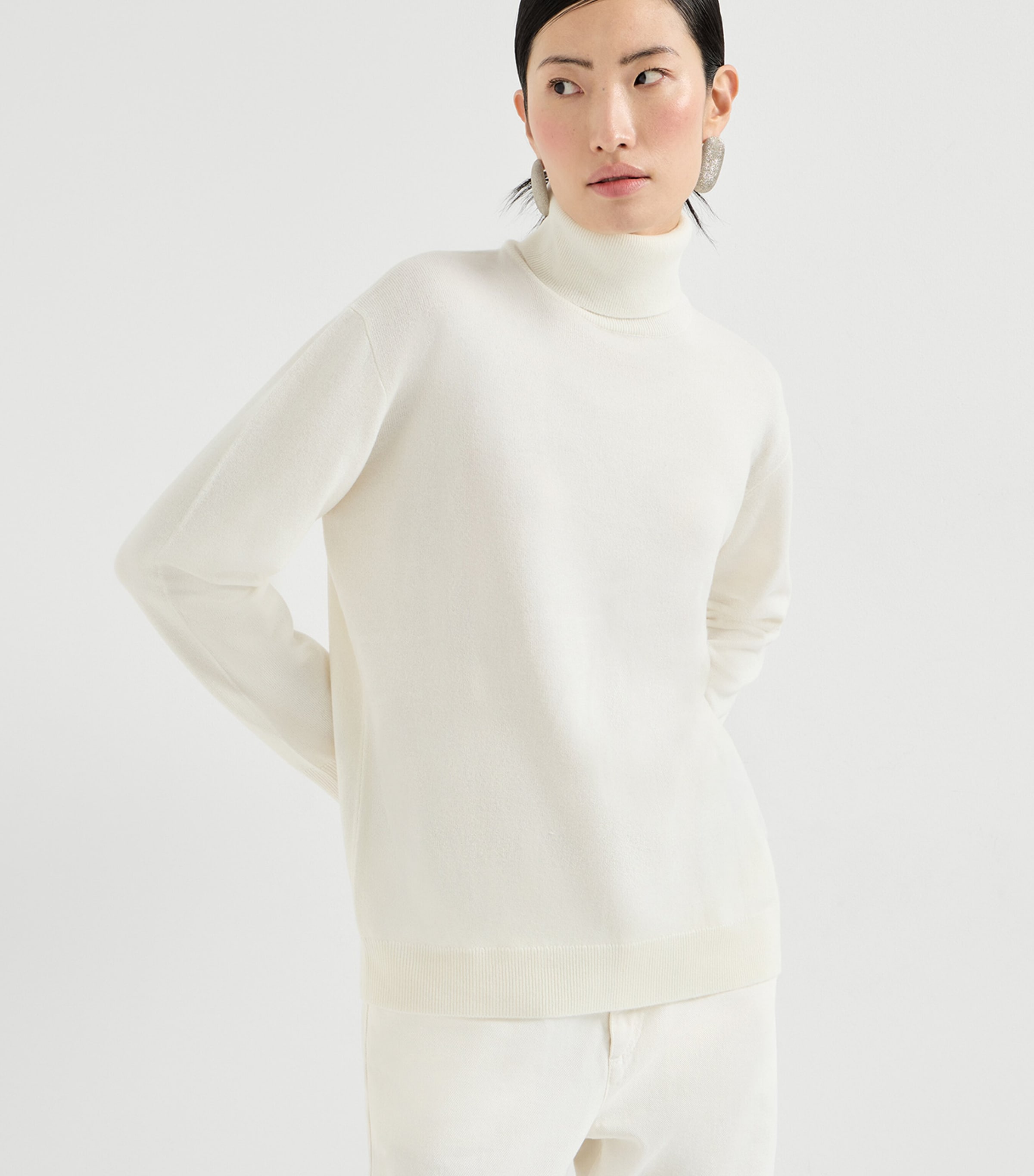 Brunello Cucinelli Womens Cashmere Monili-Trim Rollneck Sweater Image 3