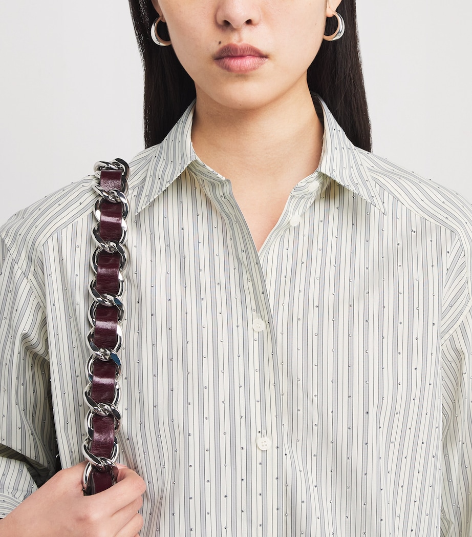 Sandro Paris Womens Rhinestone-Embellished Stripe Shirt Ecru Image 6