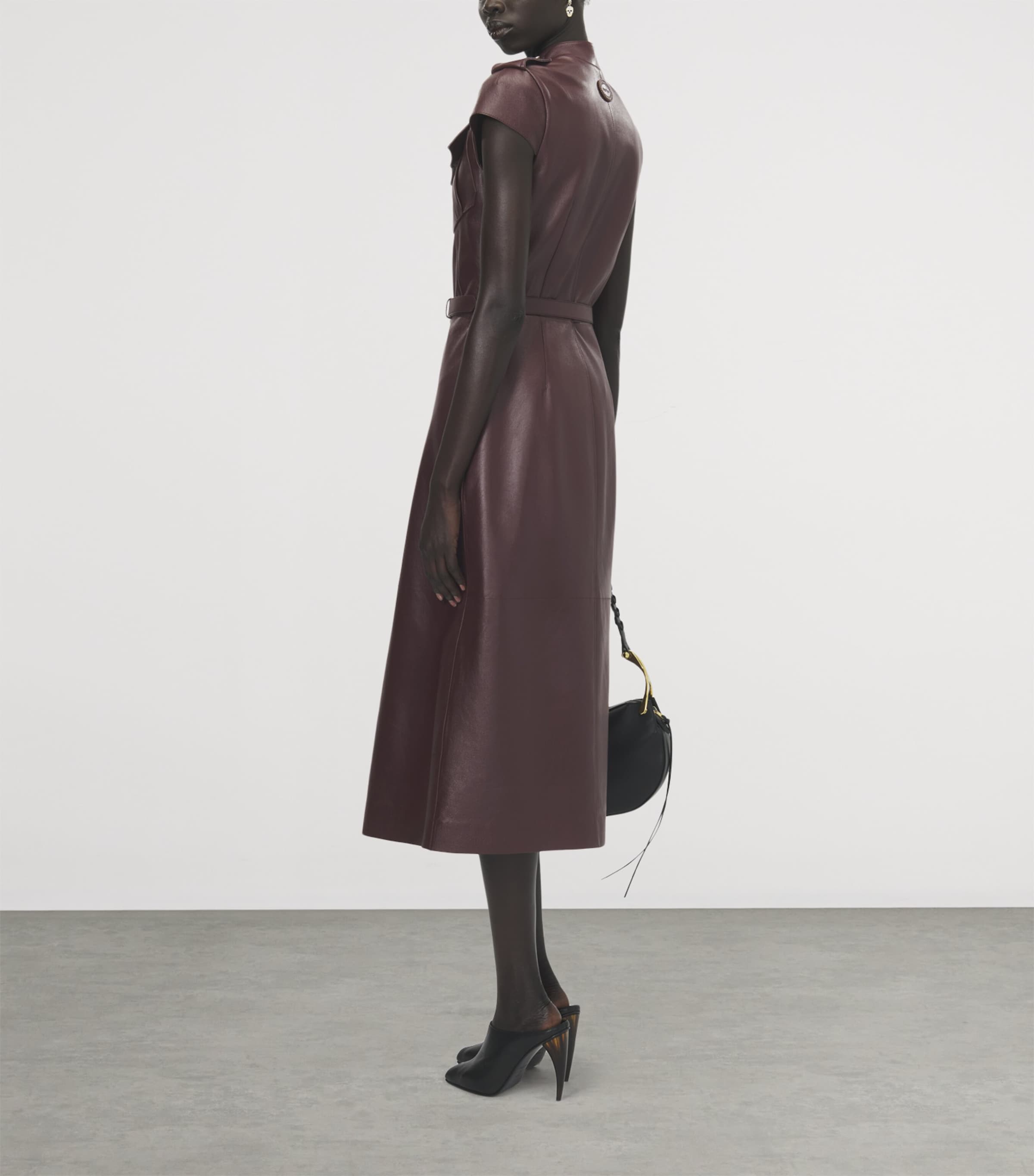 McQueen Womens Leather Uniform Midi Dress Image 4