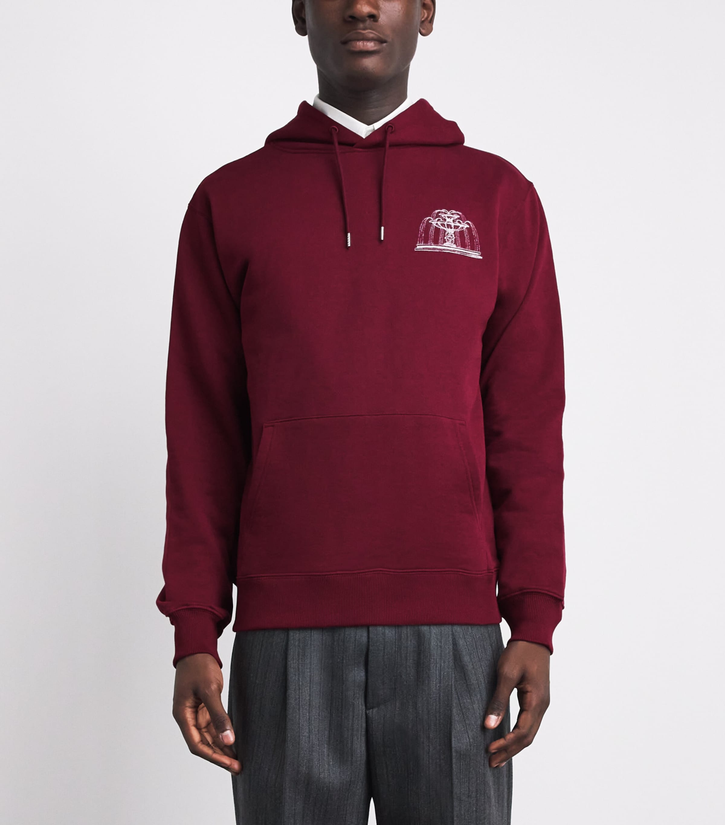 Drôle de Monsieur Mens Cotton Fountain Hoodie Burgundy Image 4