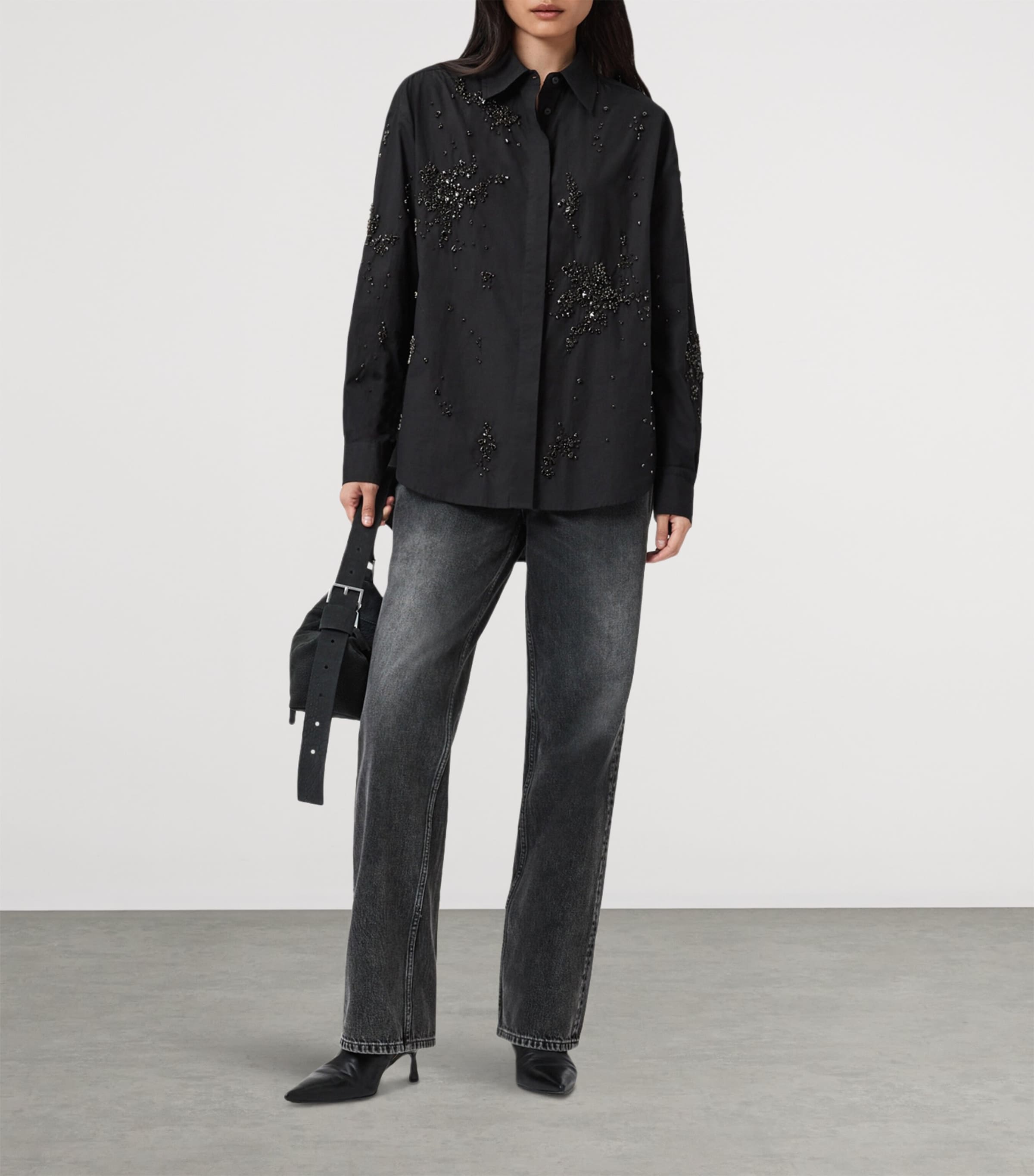 Organic Cotton Embellished Gemi Shirt BLACK Image 3