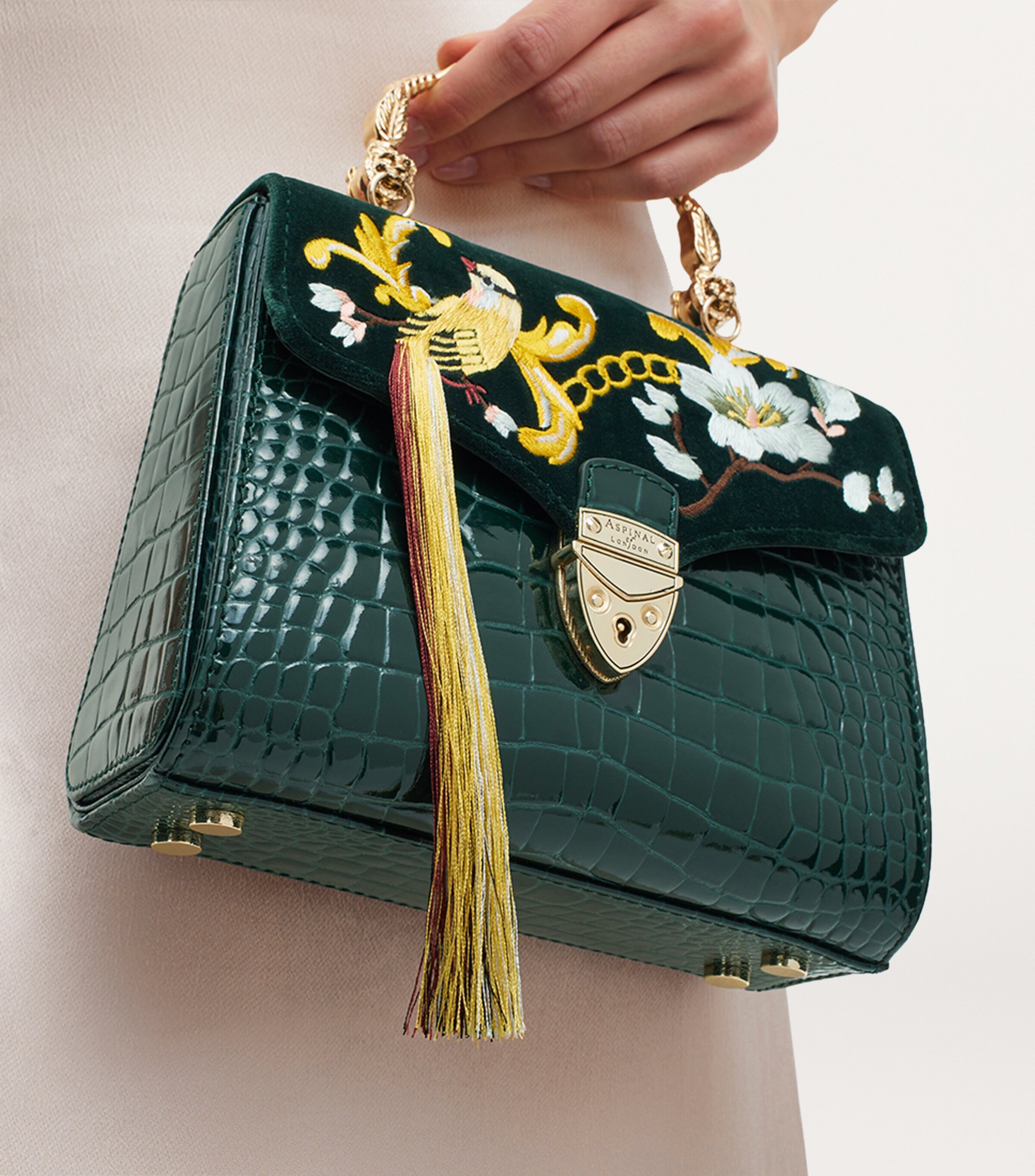 Midi Velvet Embroidered Mayfair Top-Handle Bag EVERGREEN Image 6