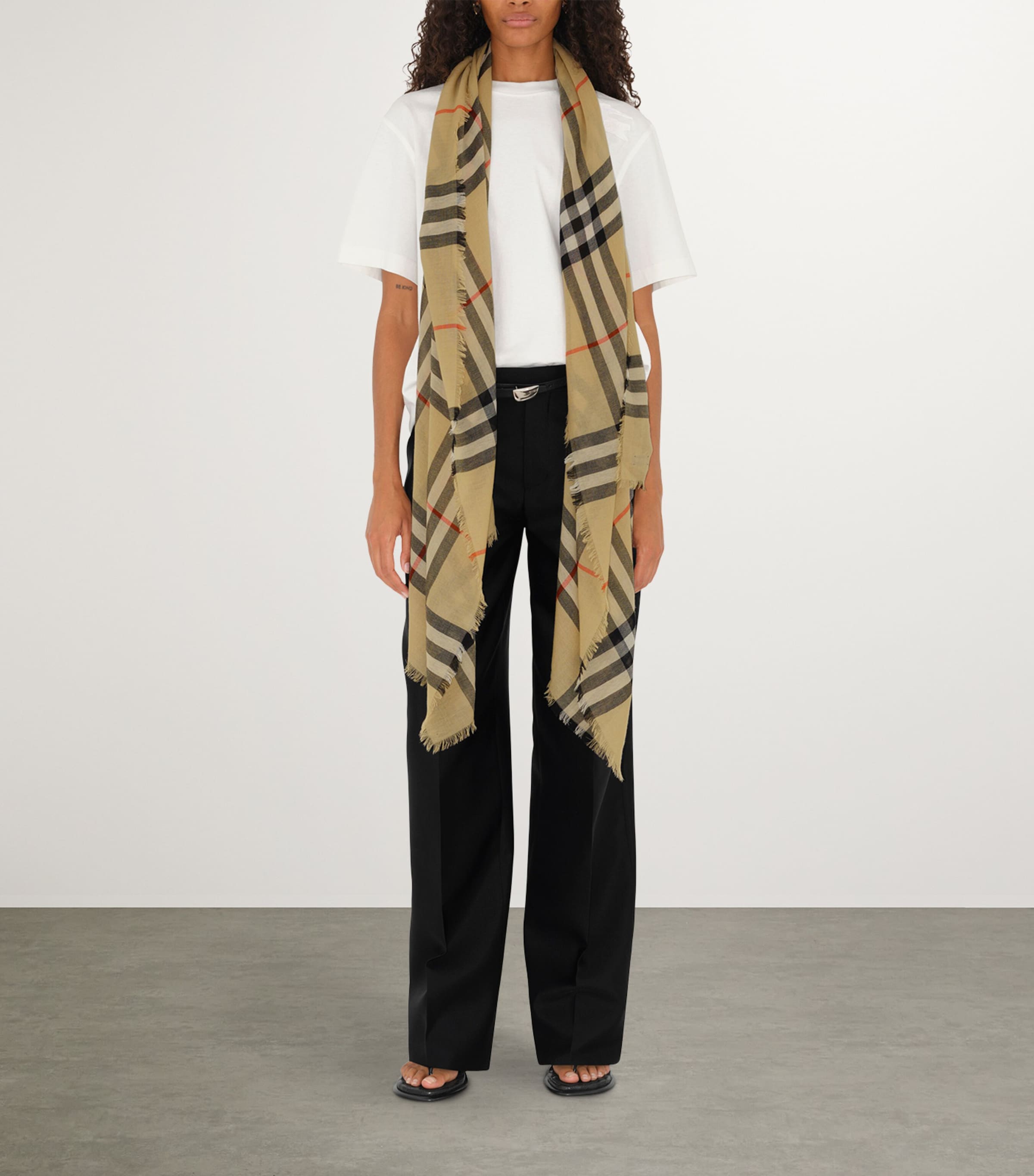 Wool Check Scarf SAND Image 3