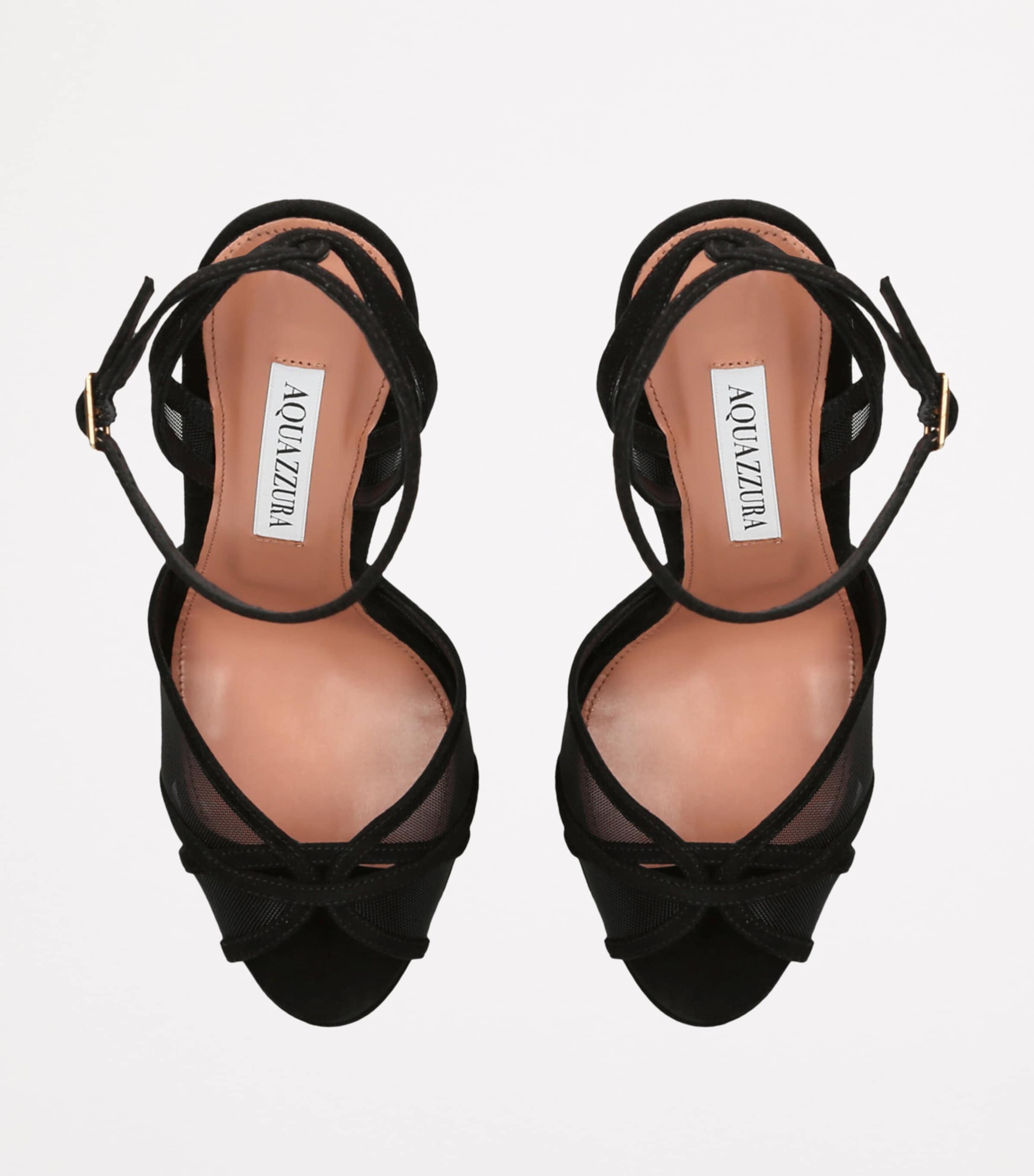 Aquazzura Suede Shear Plateau Platform Sandals 130 Black Image 4