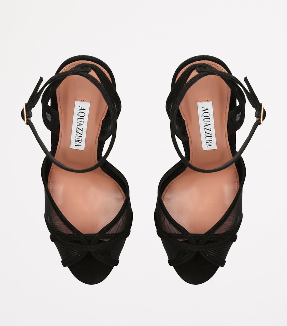 Aquazzura Suede Shear Plateau Platform Sandals 130 Black Image 4