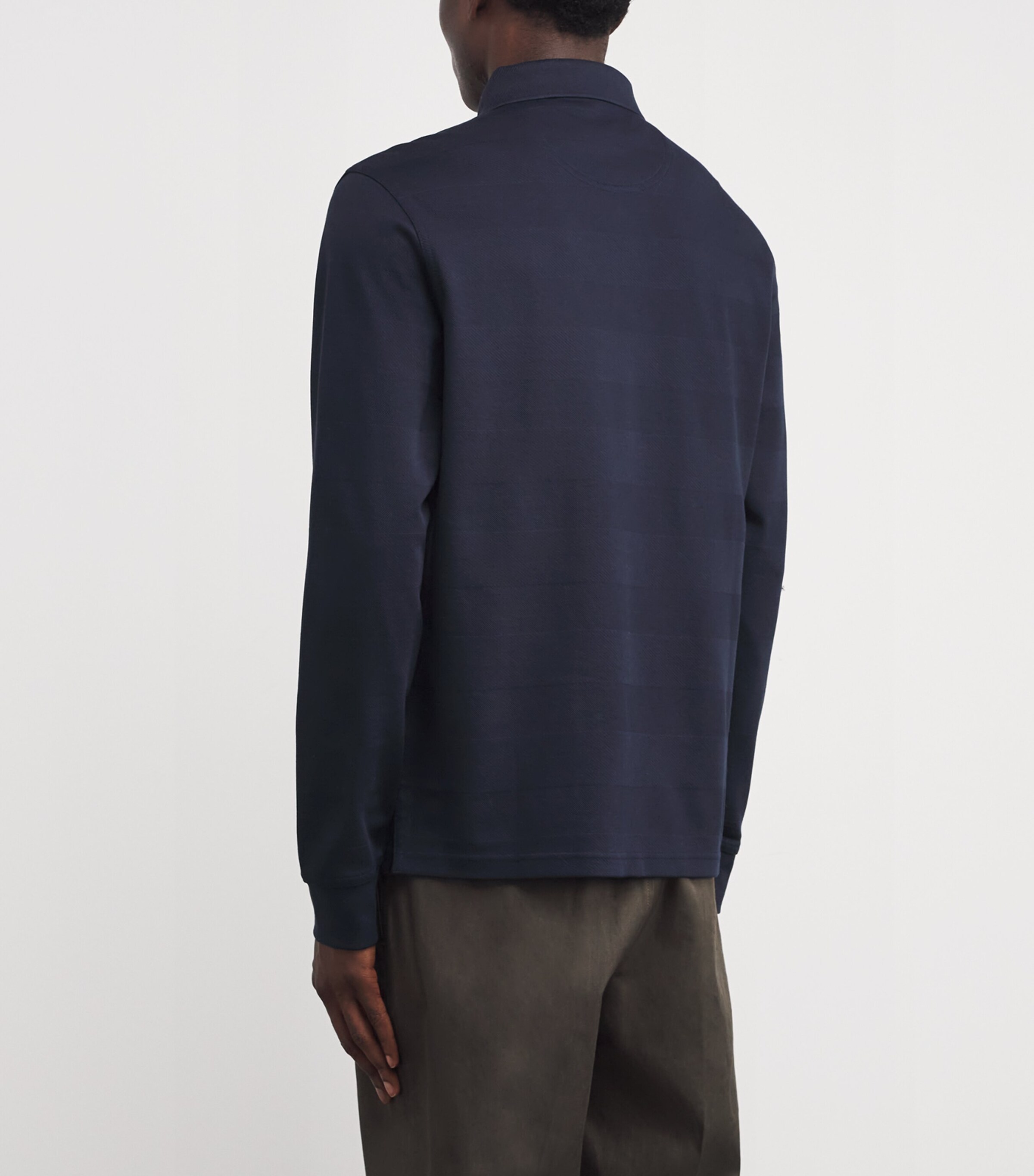Barbour Mens Cotton Twill Waketown Long-Sleeve Polo Shirt Dark Navy Image 4