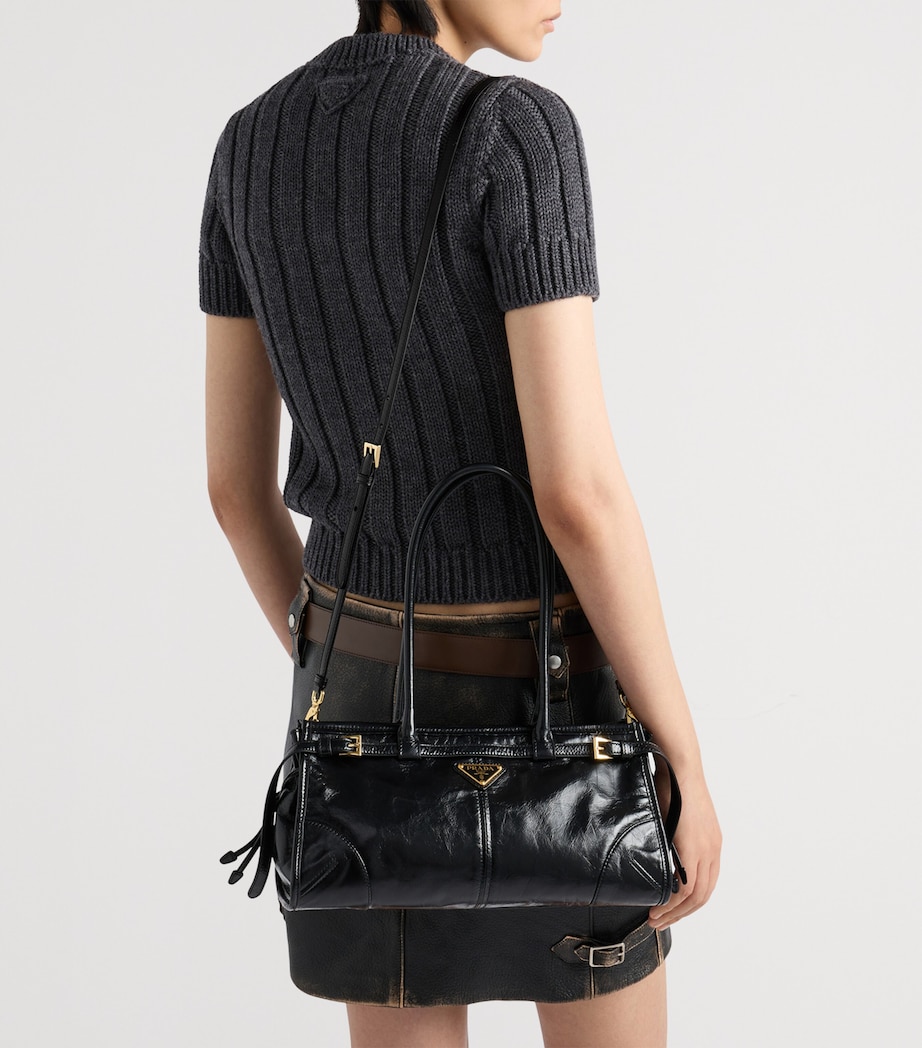 Prada Medium Leather Bonnie Shoulder Bag Black Image 4