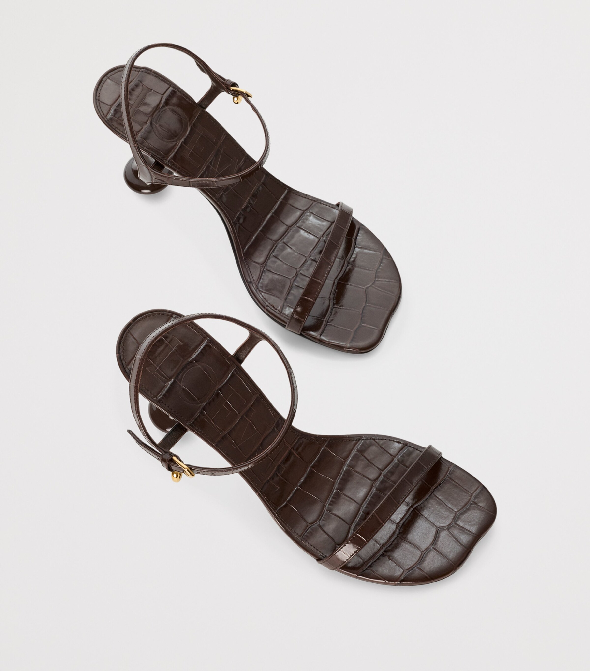 LOEWE Leather Croc-Effect Toy Heeled Sandals 90 Dark Brown Image 3