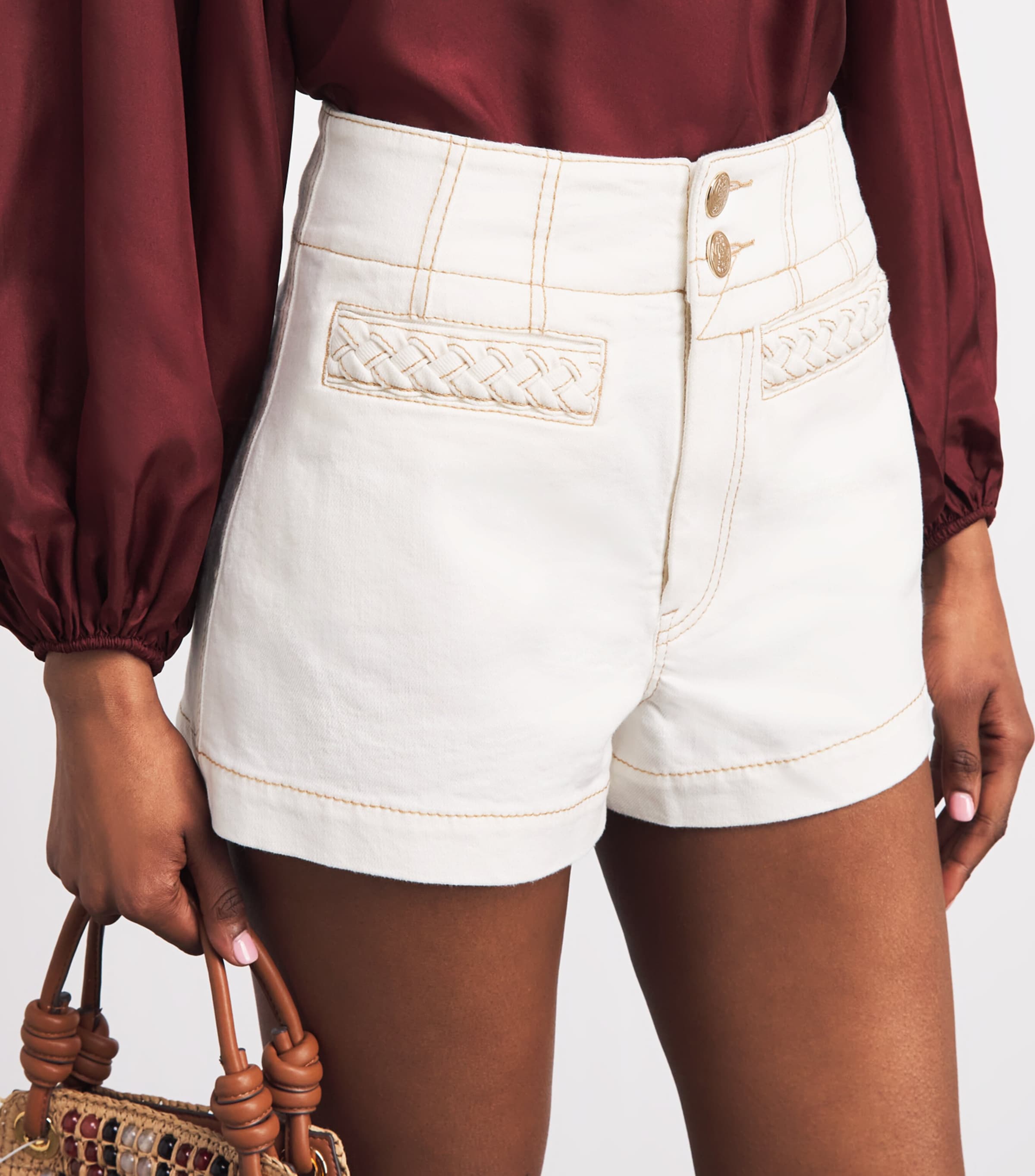 Zimmermann Womens Roselight Denim Shorts Vintage Cream Image 3