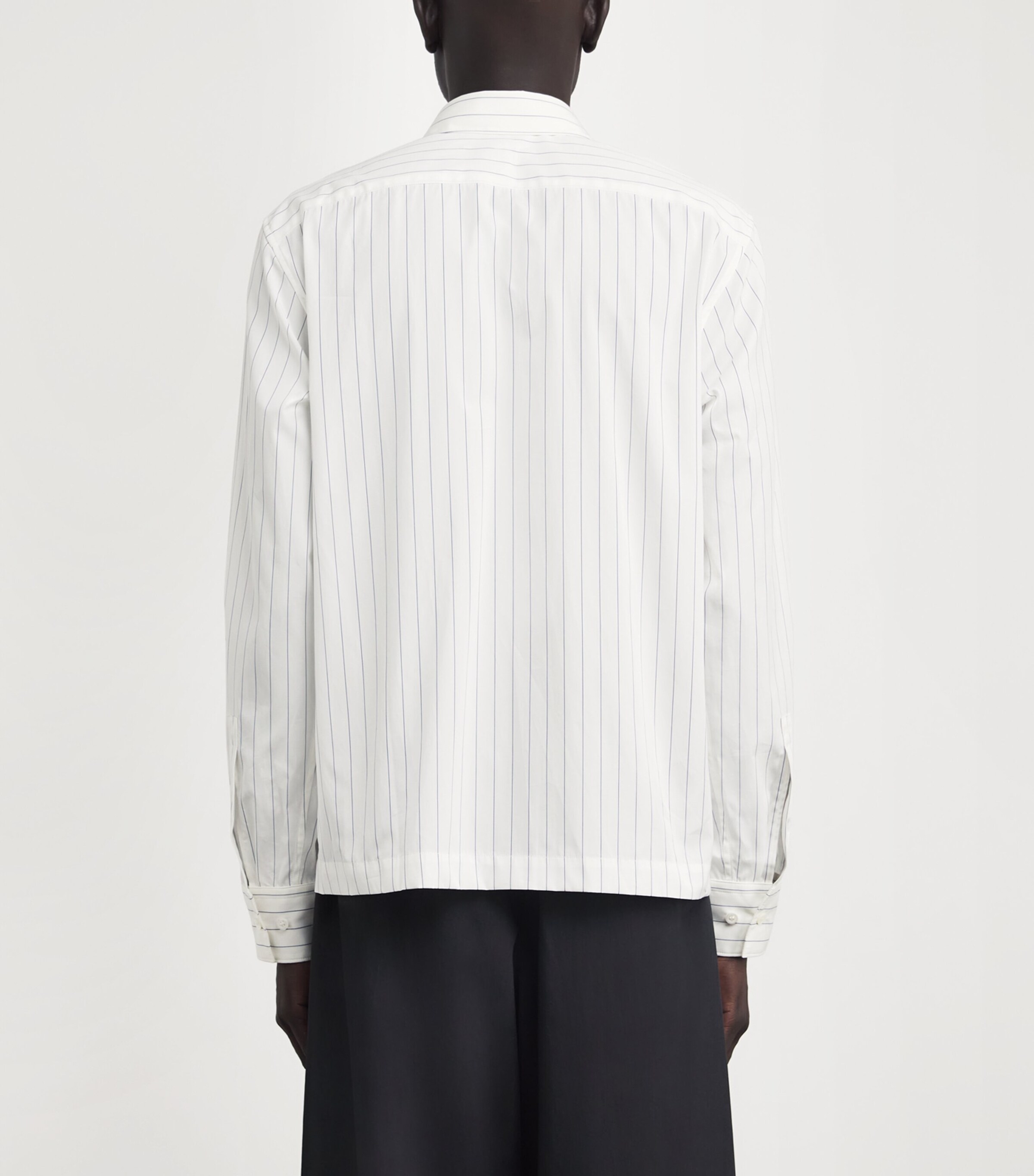 Cotton Zip-Detail Stripe Shirt WHITE/NAVY Image 4