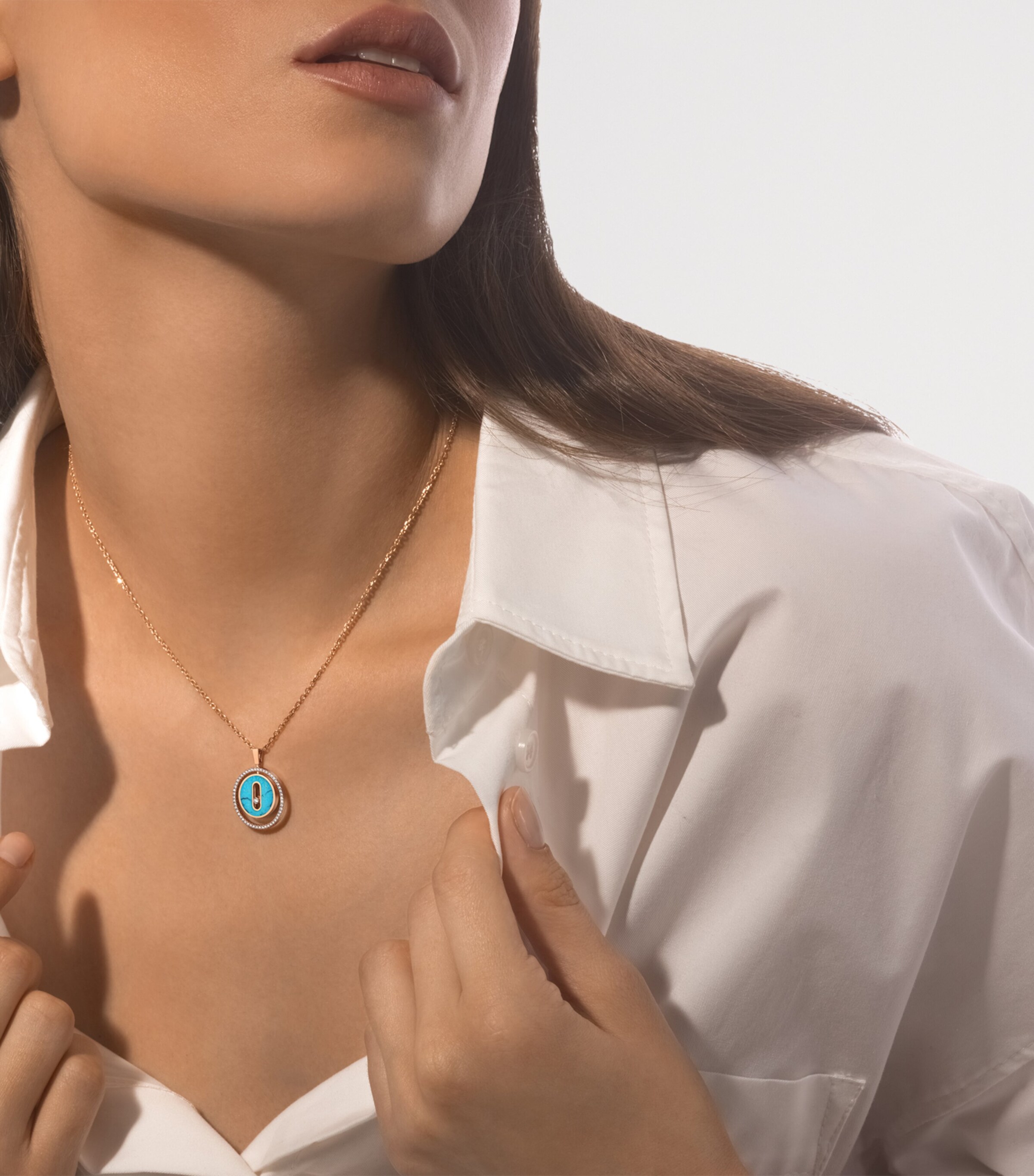 Messika Lucky Move Pink Gold, Diamond and Turquoise Necklace (0.18ct) Pink Gold Image 2