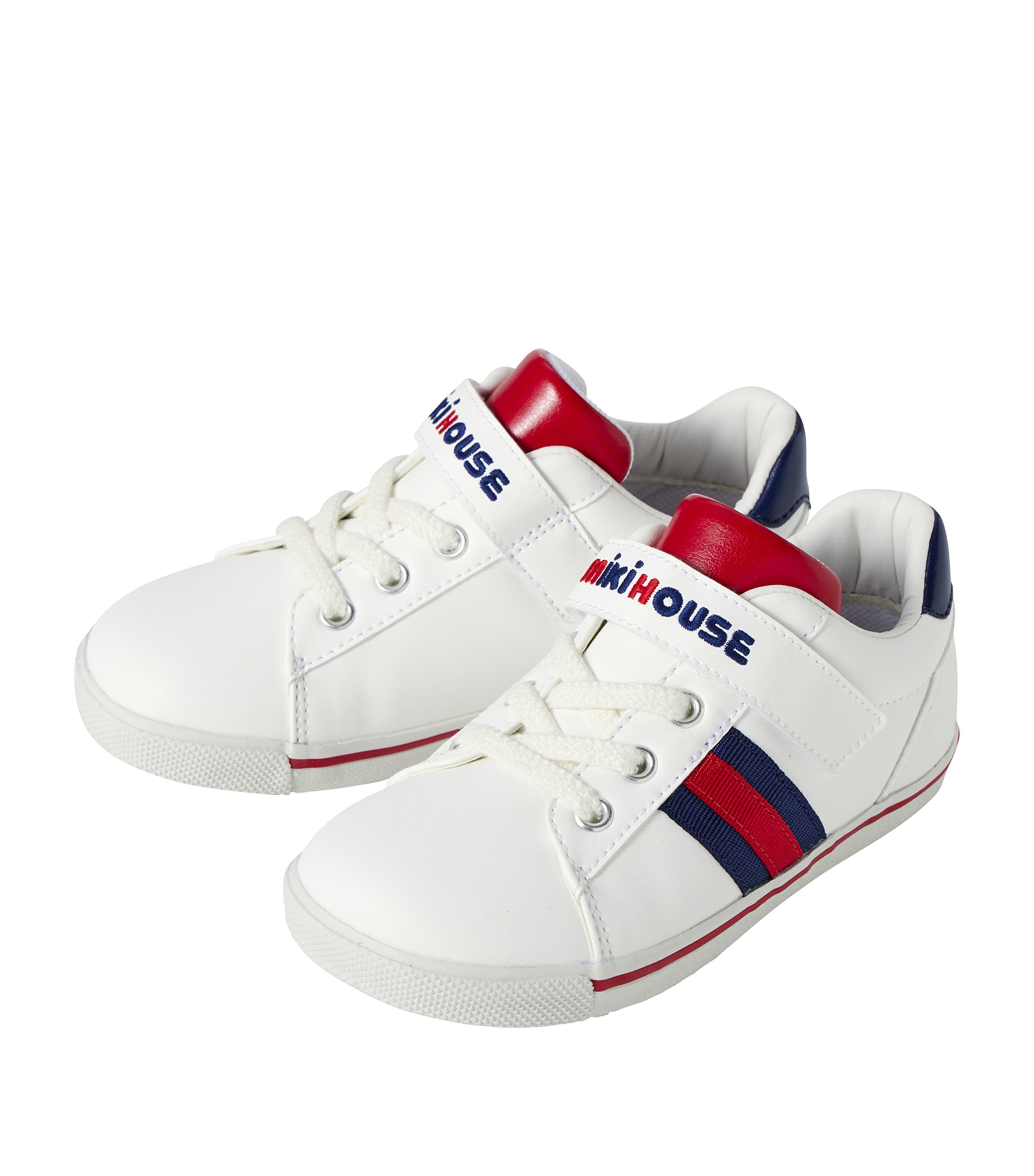 Miki House Faux Leather Logo Trainers In White
