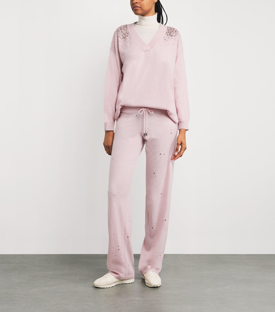 Cashmere Crystal-Embellished Sweatpants PINK SORBET/VIN Image 2