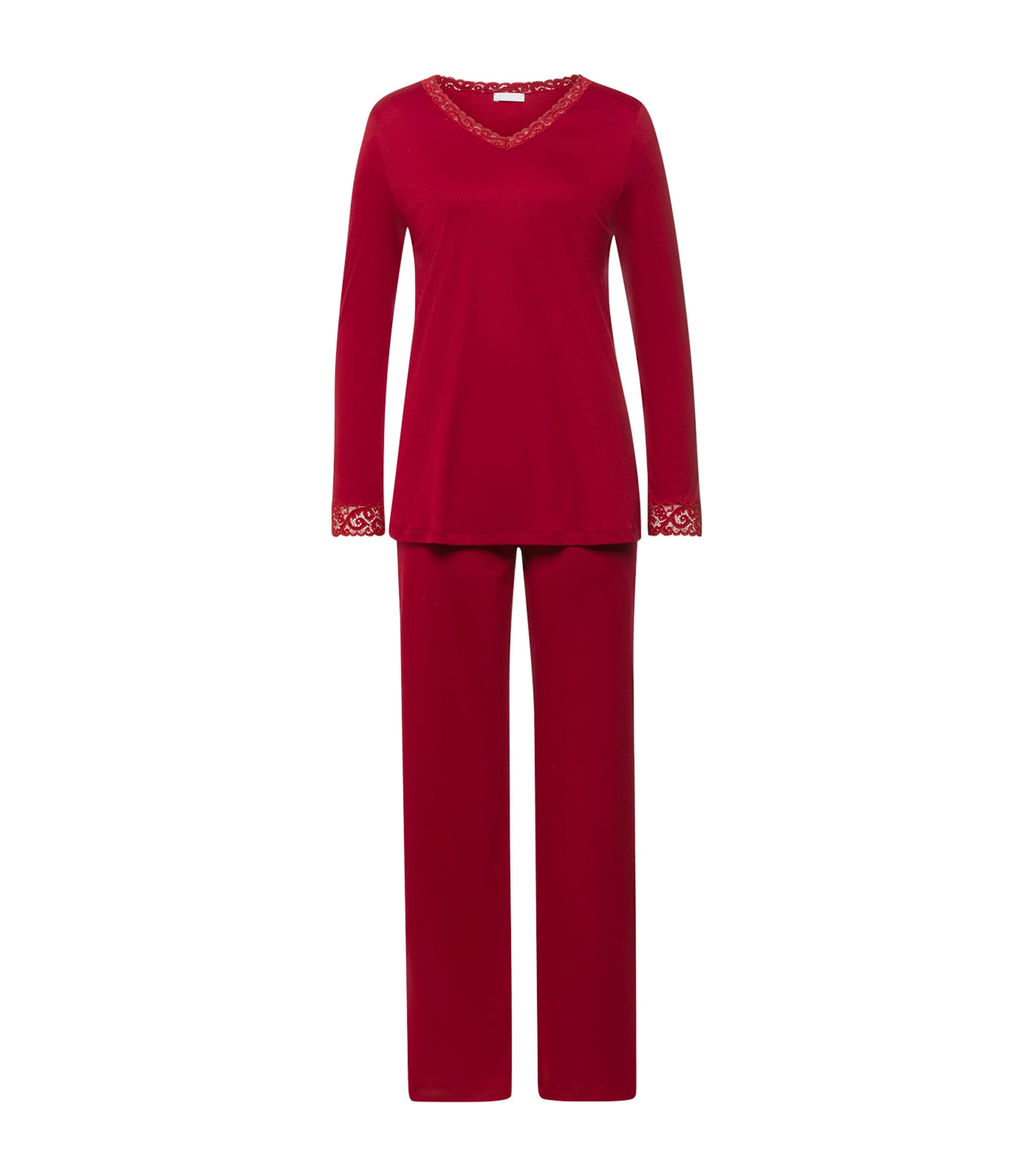 Hanro Cotton Lace-trim Pyjama Set In Red