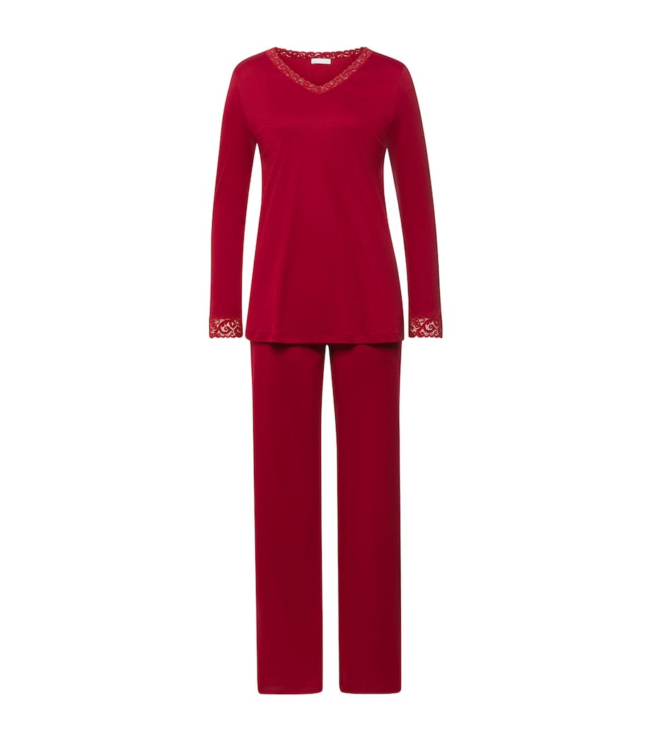 Cotton Lace-Trim Pyjama Set RED DAHLIA Image 1