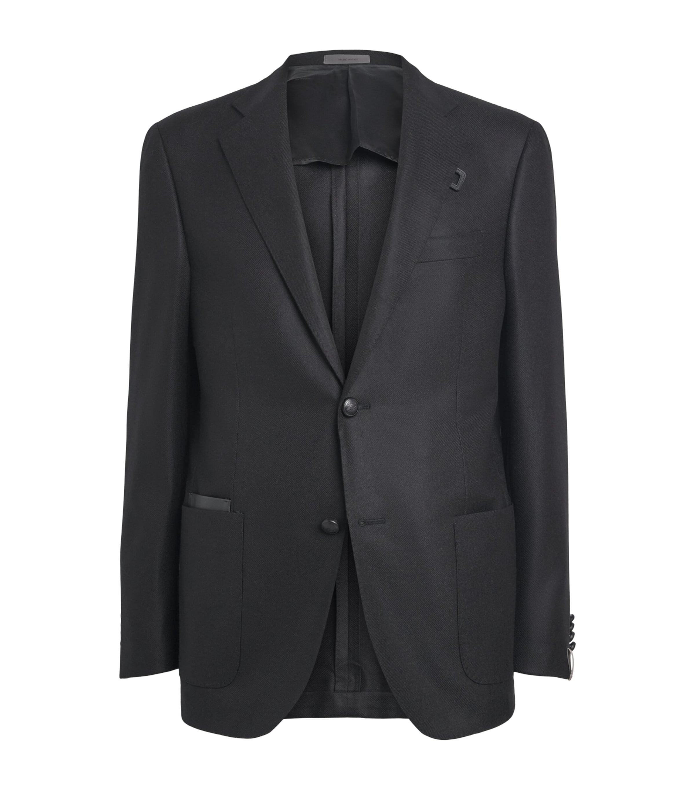 Corneliani Mens Leather-Trim Wool-Cashmere Blazer Black Print Image 1