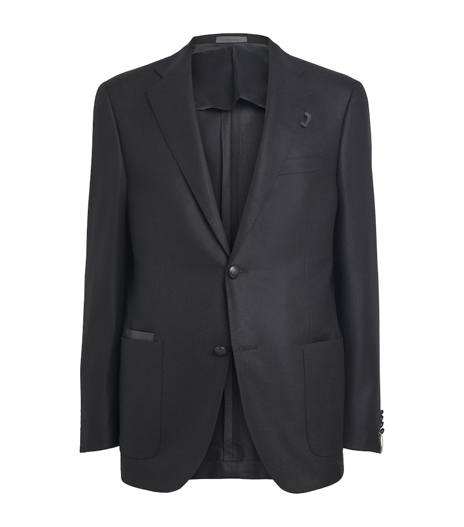Corneliani Mens Leather-Trim Wool-Cashmere Blazer Black Print Image 1