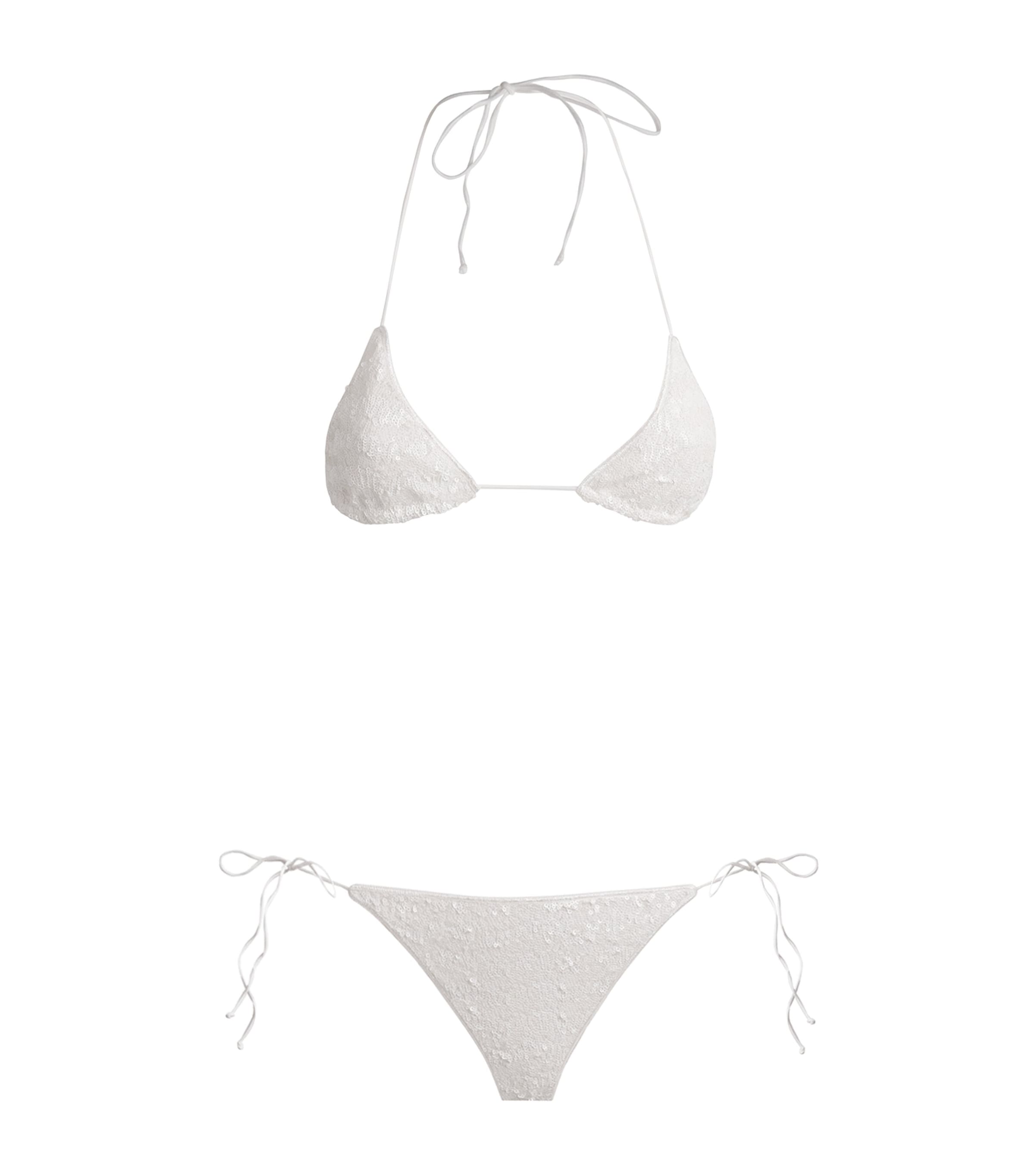 Oséree Womens Sequinned Bikini Pearl Image 1