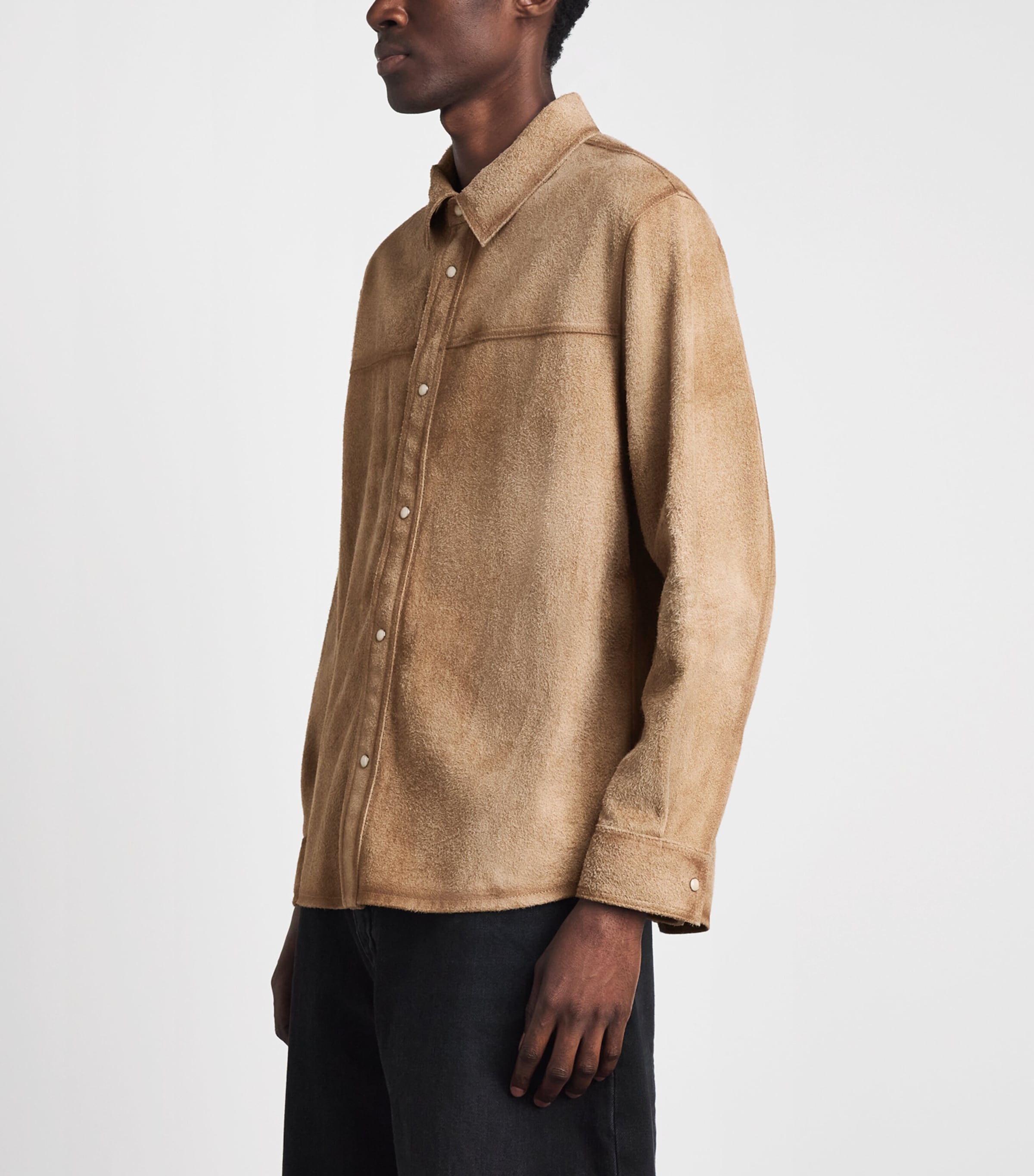 FRAME Mens Suede Shirt Wmbe Warm Beige Image 4