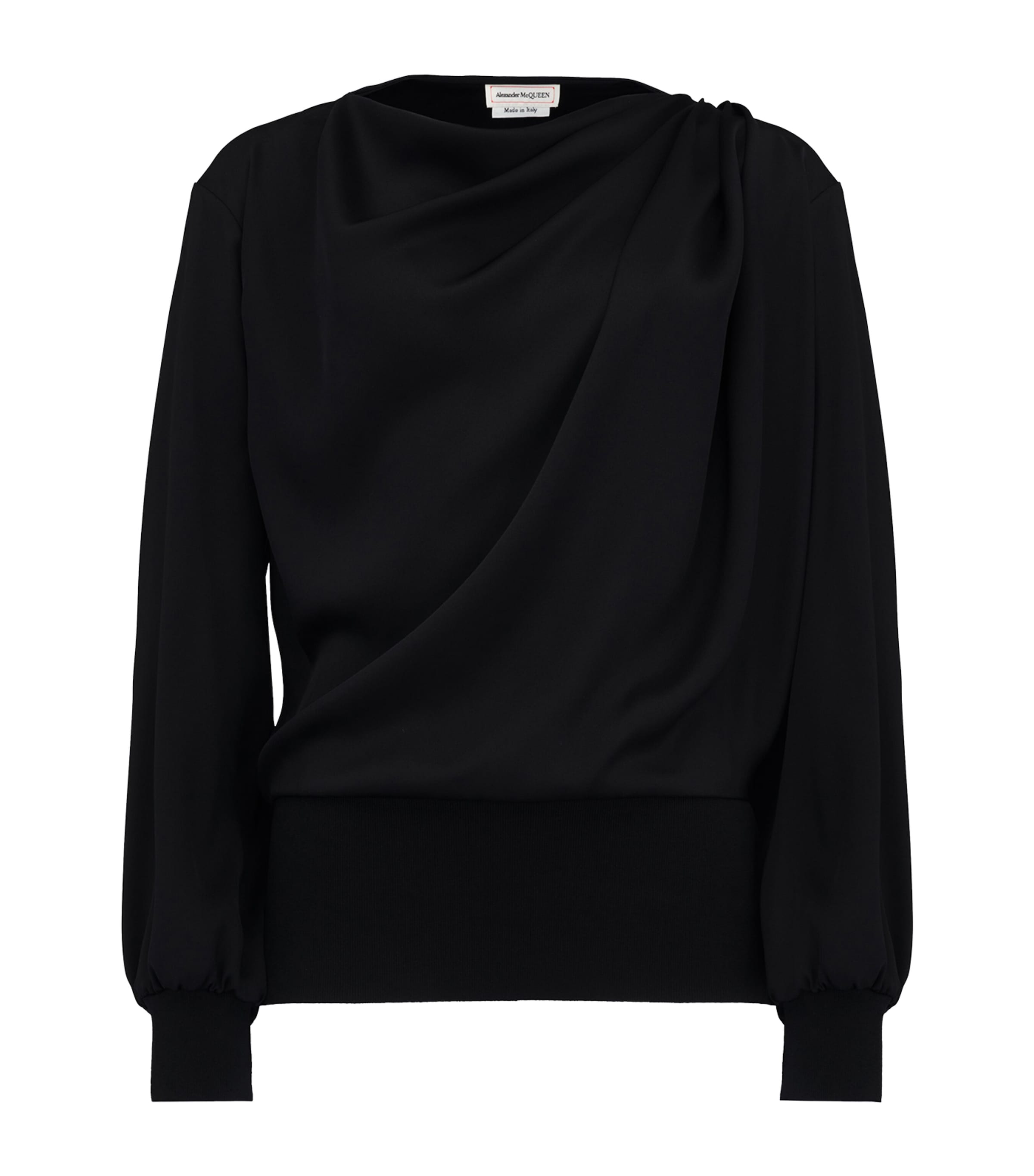 Shop Alexander Mcqueen Silk Draped Top In Black