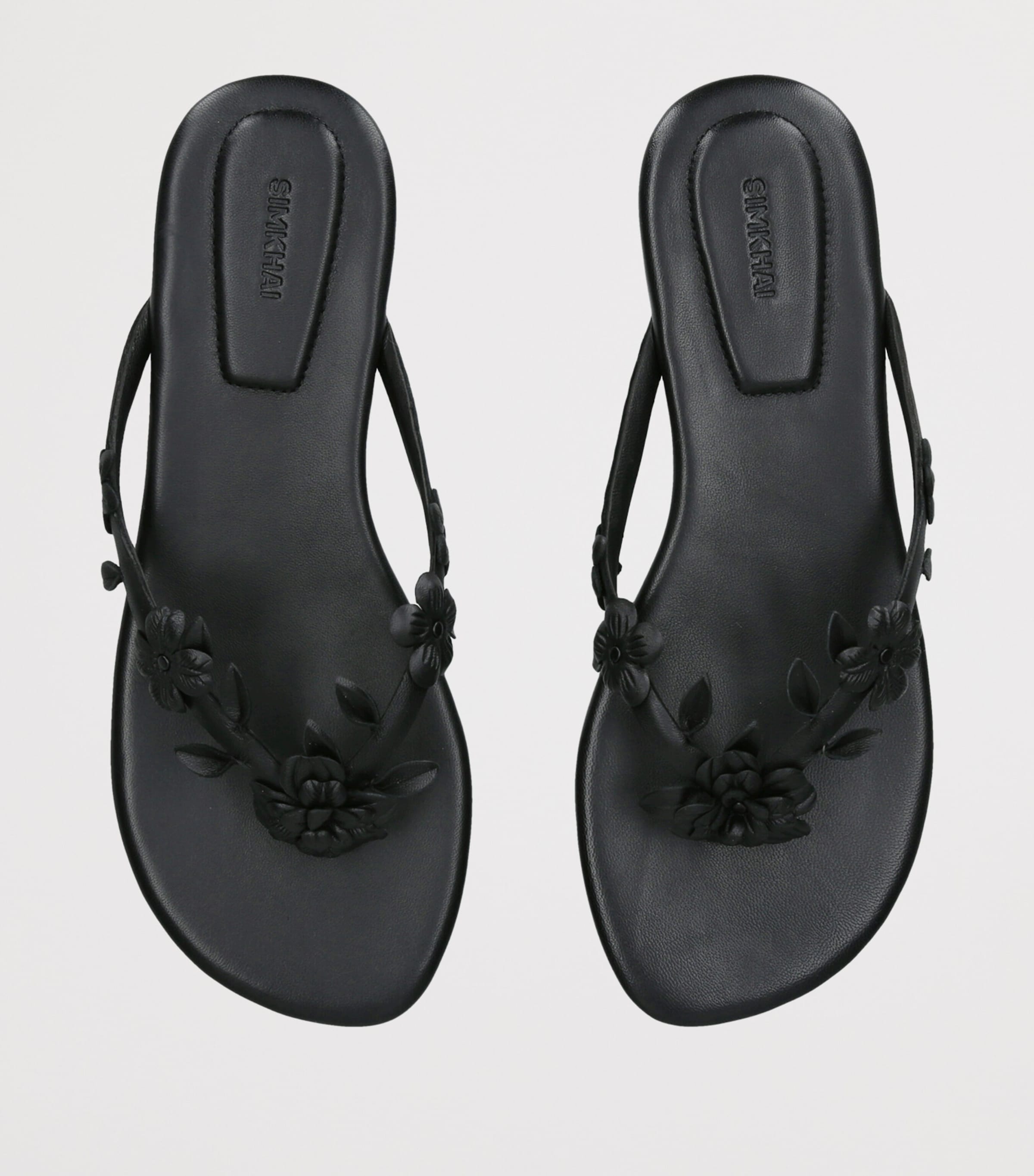 Simkhai Leather Floral Willow Flip Flops Black Image 3