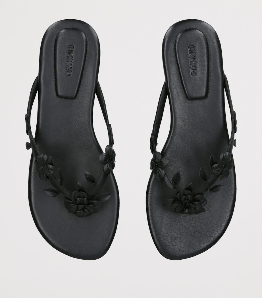 Simkhai Leather Floral Willow Flip Flops Black Image 3