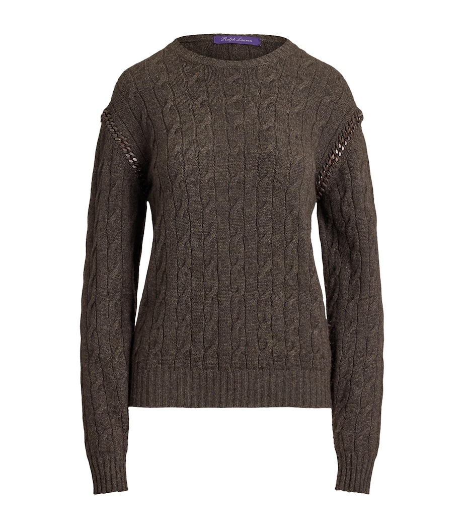 Ralph Lauren Collection Womens Cashmere Chain-Detail Sweater Taupe Grey Melange Image 1