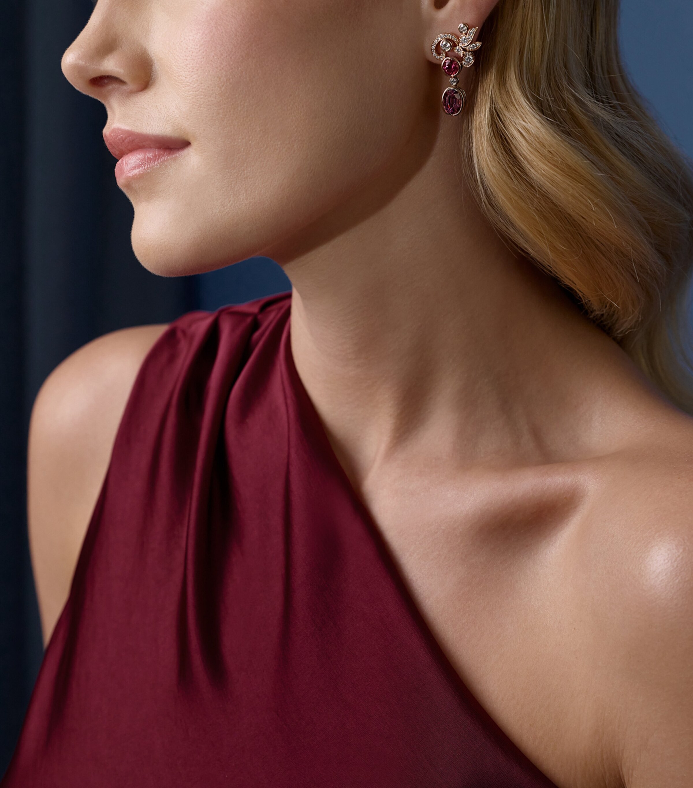 Boodles Rose Gold, Diamond, Garnet and Tourmaline The Palace Collection Royal Damask Earrings Pink Image 2
