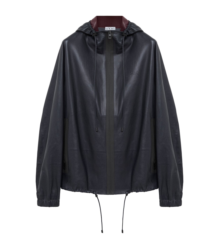 LOEWE Mens Lambskin Hooded Jacket Navy Blue Image 1