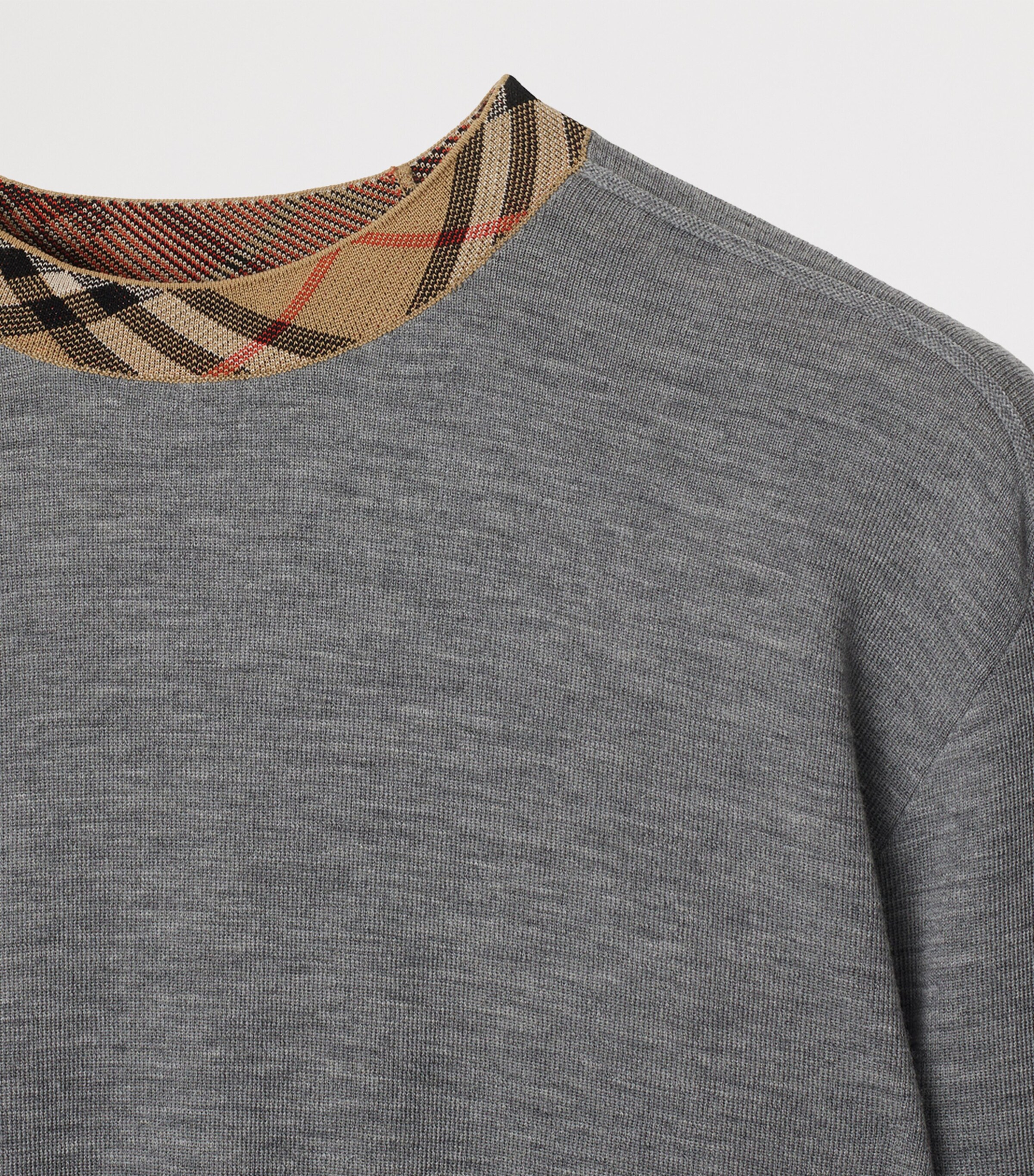 Wool Check-Trim Sweater GREY Image 6