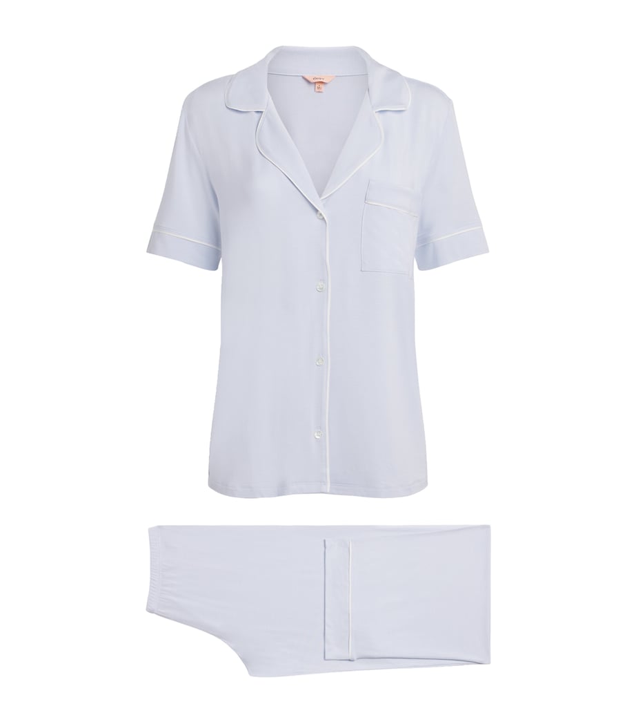 Eberjey Womens Short-Sleeve Gisele Pyjama Set Ice Blue/ivory Image 1