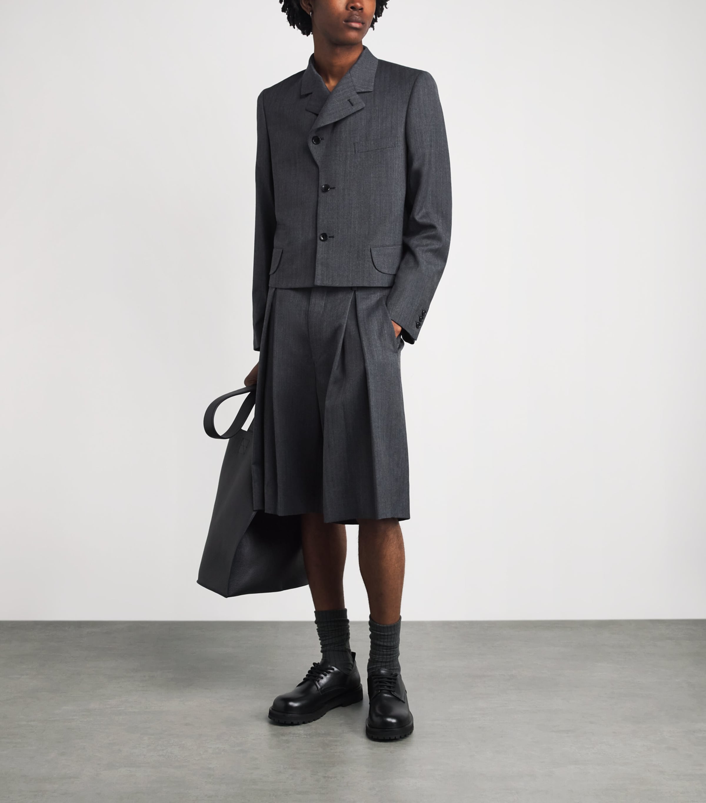 Comme Des Garçons Homme Plus Mens Wool-Blend Short Blazer Gray Image 2
